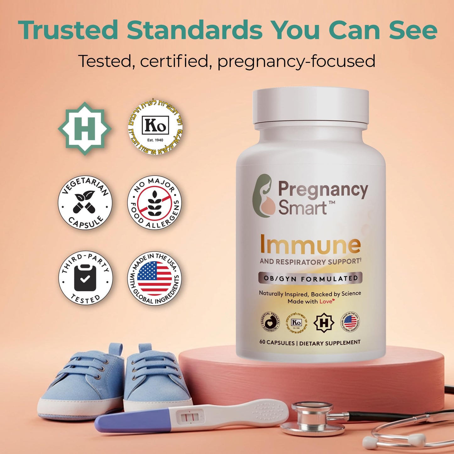 Pregnancy Smart Immune and Respiratory Support – Vitamin C, Zinc & D3 – OB/GYN Formulated, Prenatal-Friendly Immune Support Capsule, 60 Count