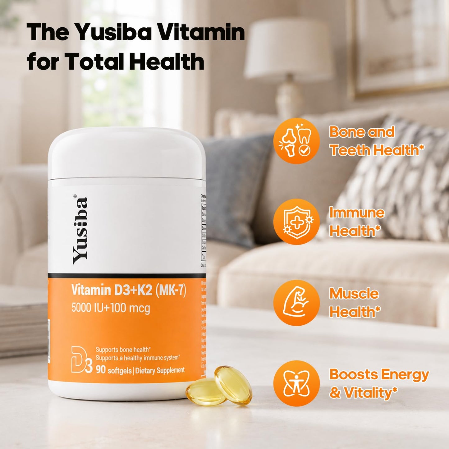 Yusiba Vitamin D3 K2 Softgels 90 Count