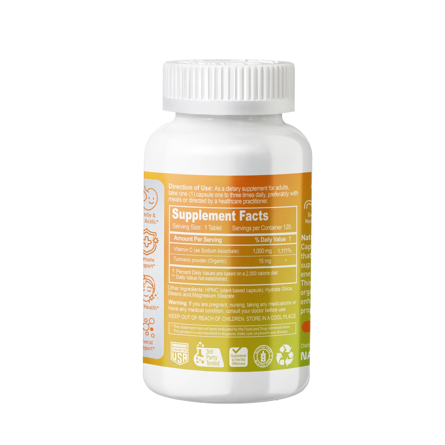 NATURION Buffered Vitamin C 1000 mg with Organic Turmeric Capsule, 120 Count