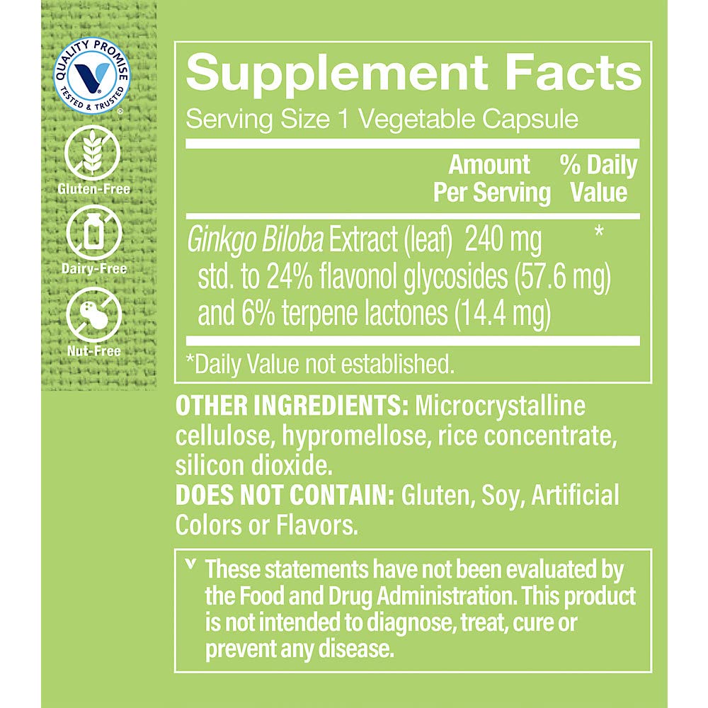 The Vitamin Shoppe Ginkgo Biloba 240 mg Standardized Extract Vegetarian Capsules, 120 Capsules