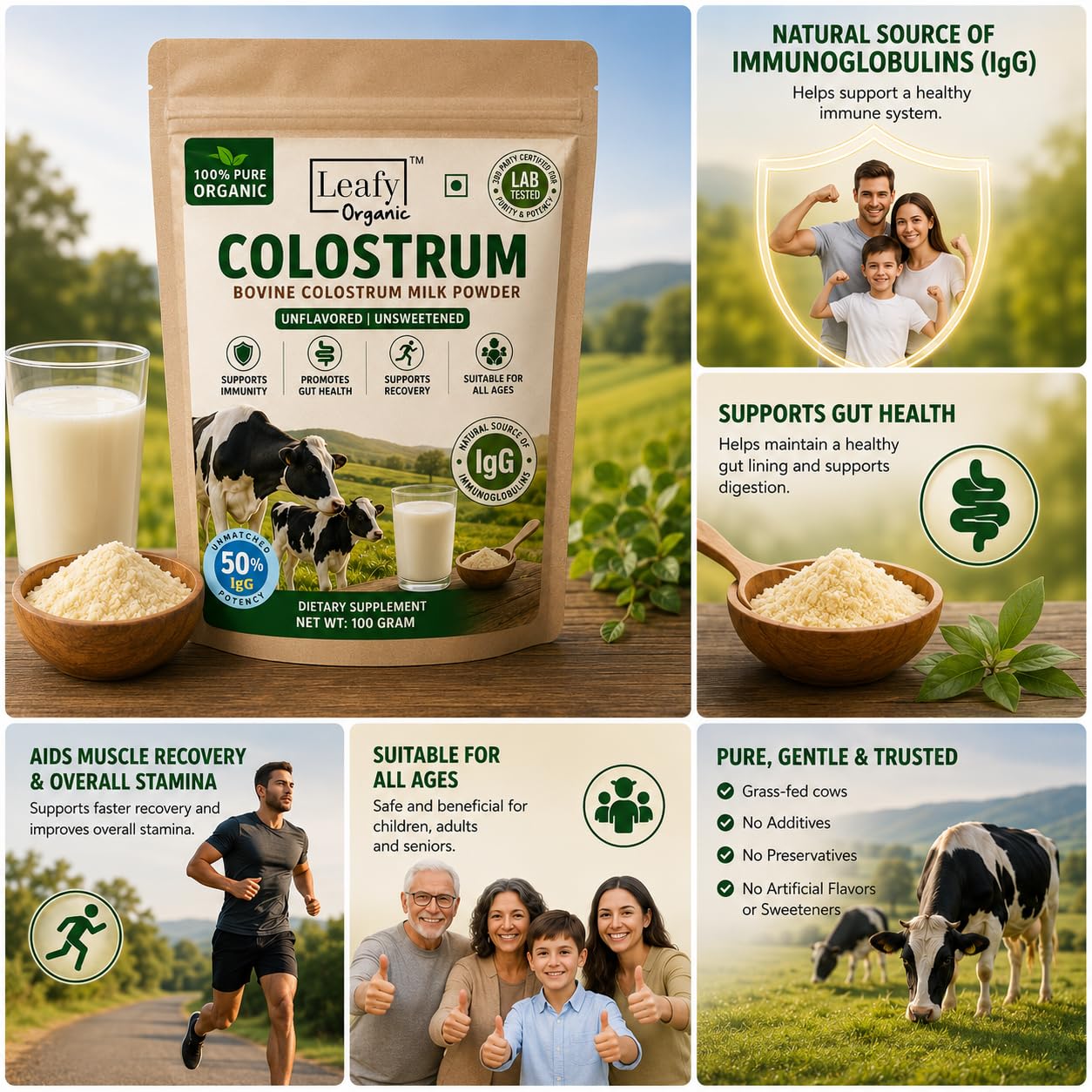 Leafy Organic Colostrum Powder Supplement, 3.5 oz