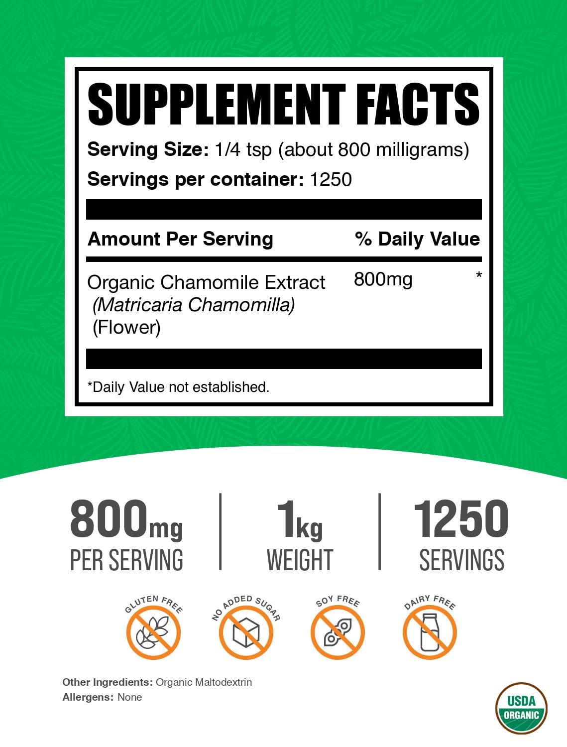 BulkSupplements Organic Chamomile Extract Powder, 35.2 Ounce