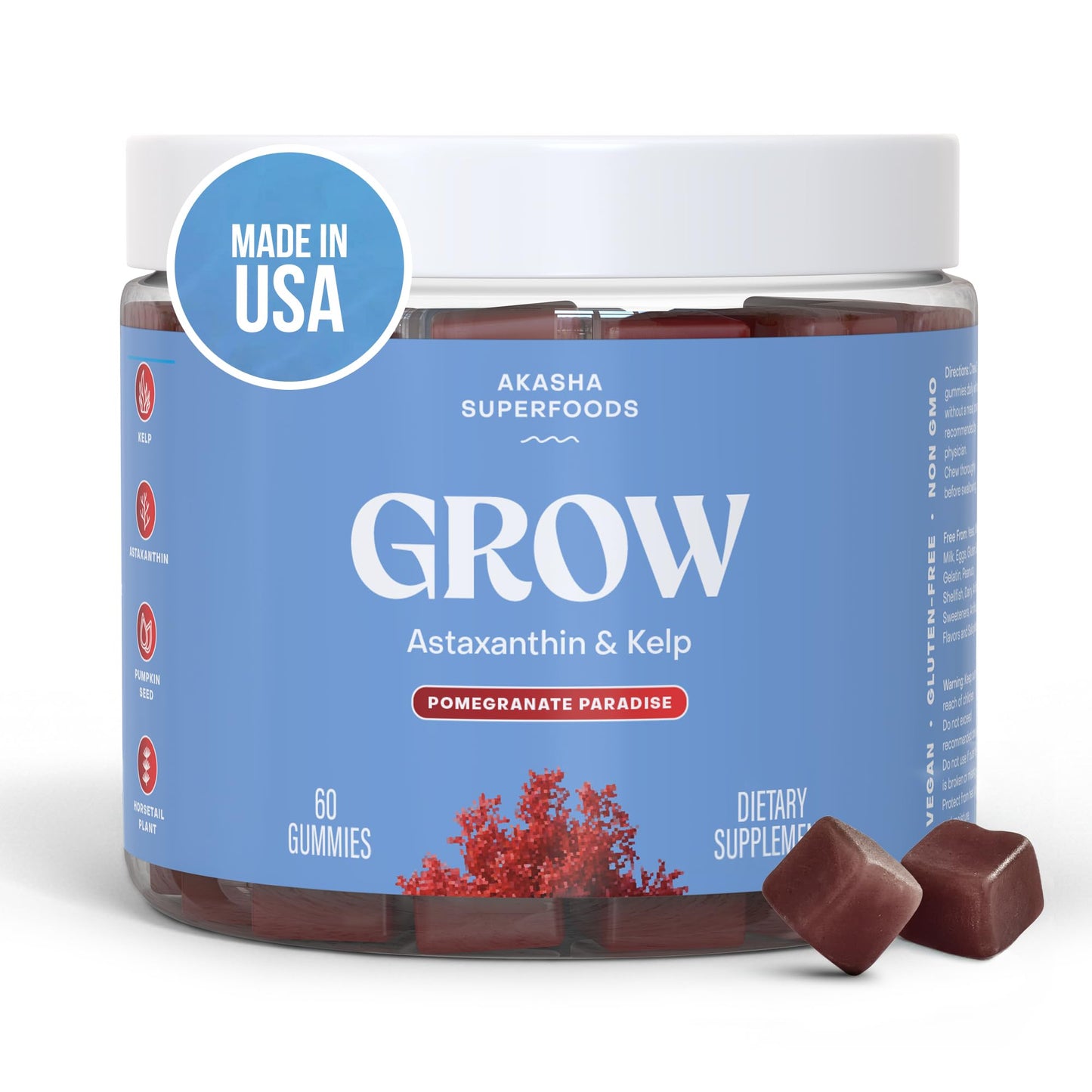 Akasha Superfoods Grow Hair & Beauty Gummies, 60 Count