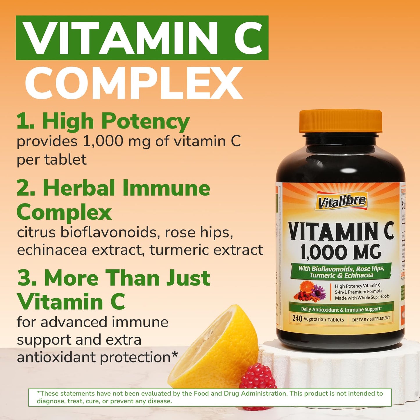 Vitalibre Vitamin C 1000mg Tablet, 240 Count