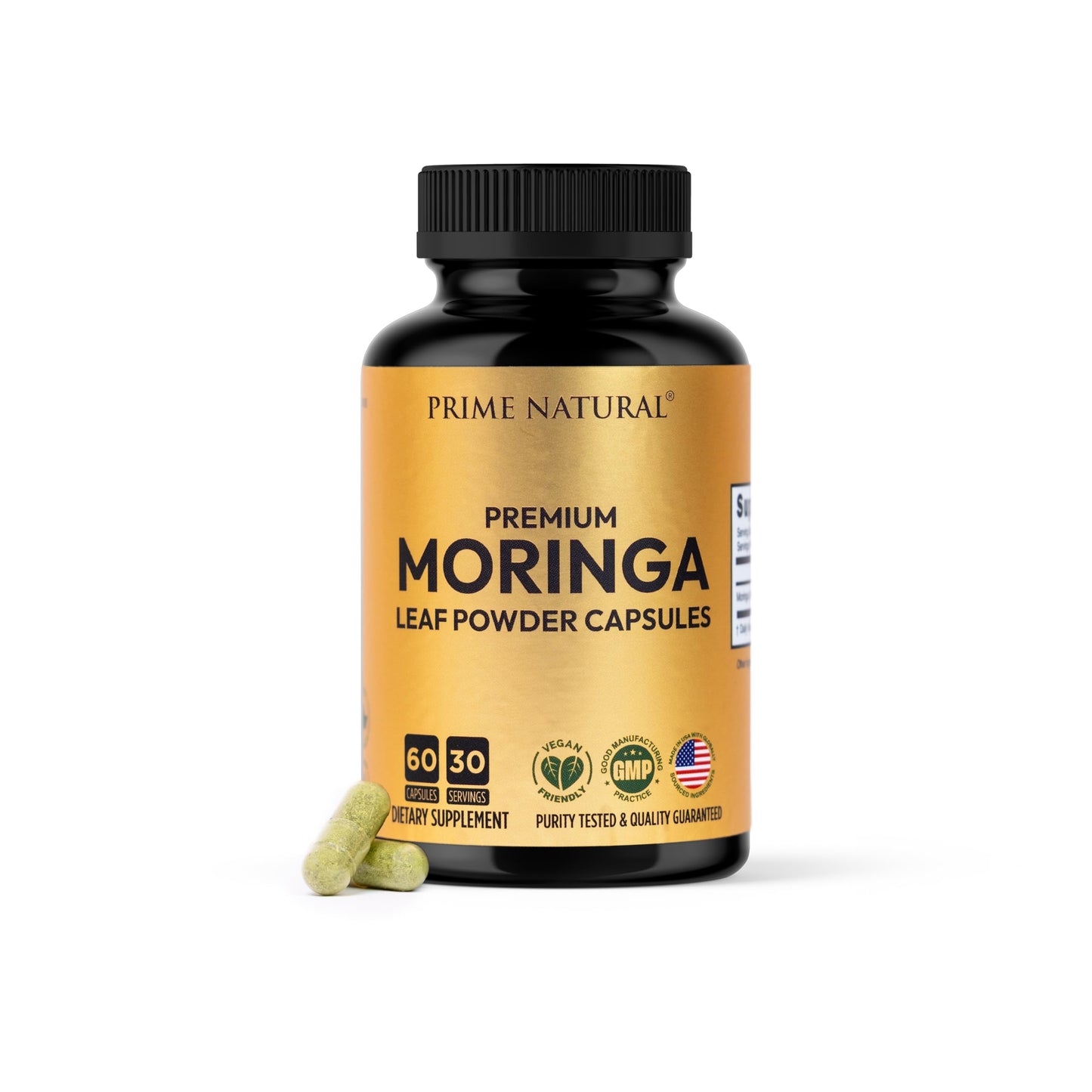 PRIME NATURAL Moringa Powder Capsules, 60 Count