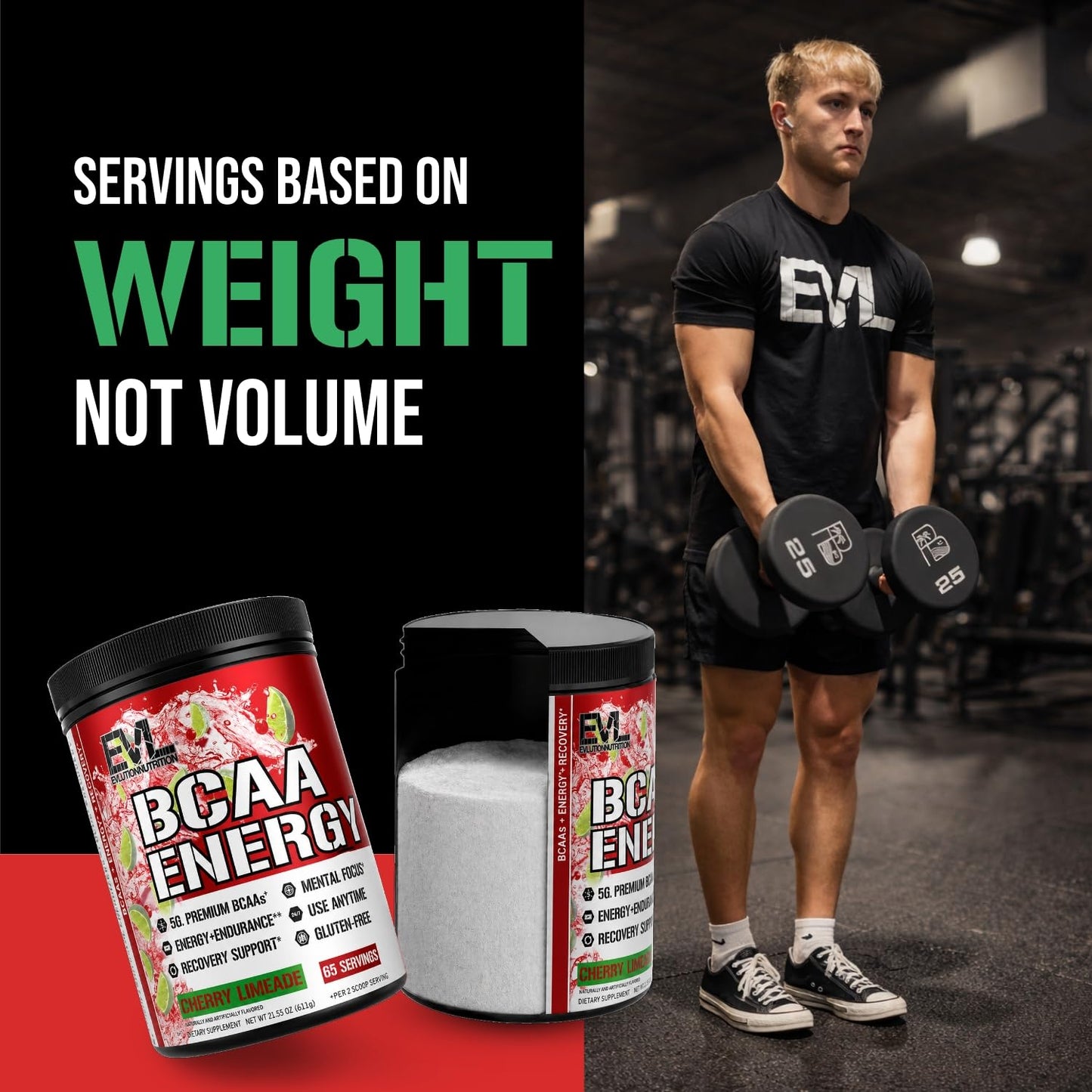 EVL BCAAs Amino Acids Powder, 65 Servings, Cherry Limeade