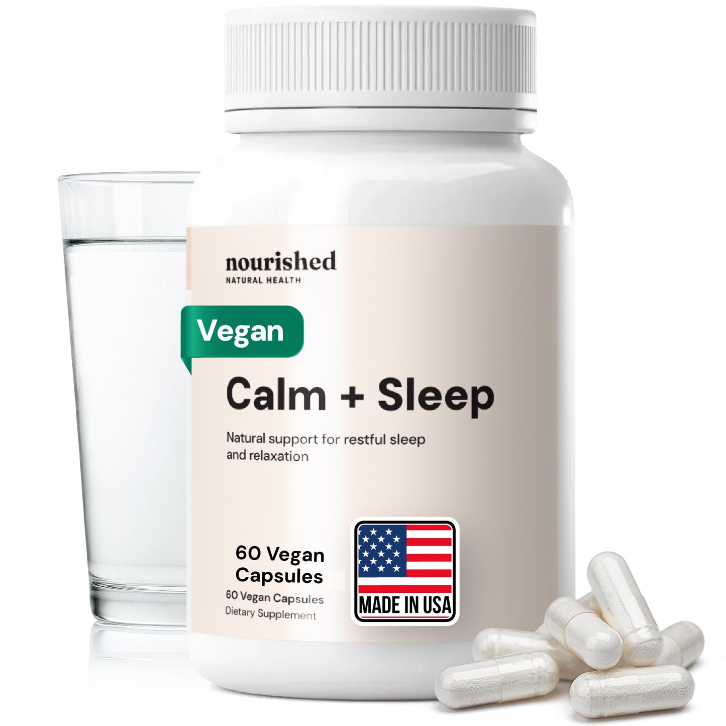 Nourished Natural Health Calm + Sleep Melatonin-Free Sleep Support 60 Capsules
