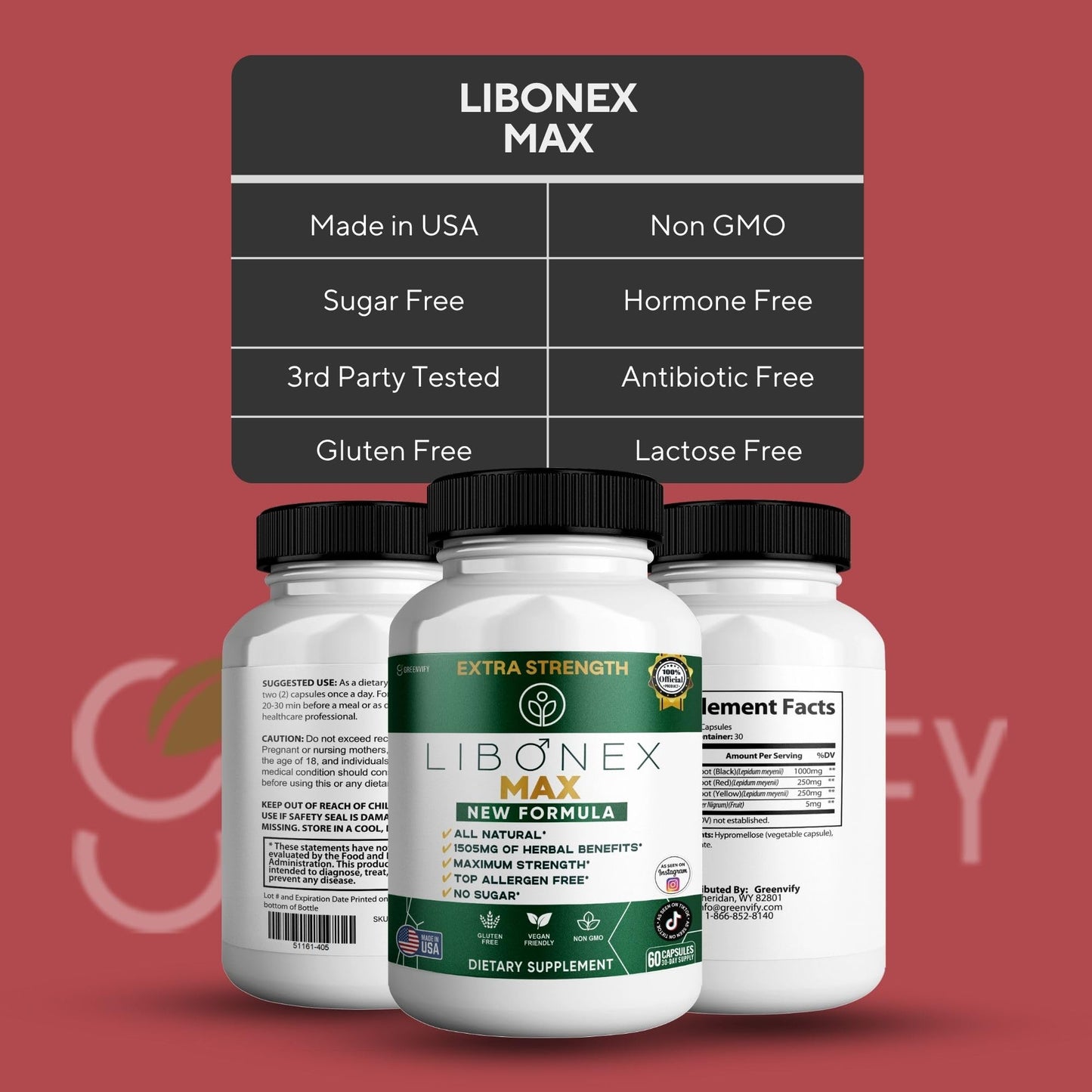 GREENVIFY Libonex Max Extra Strength Maca Root Complex Herbal Supplement Capsule 60 Count
