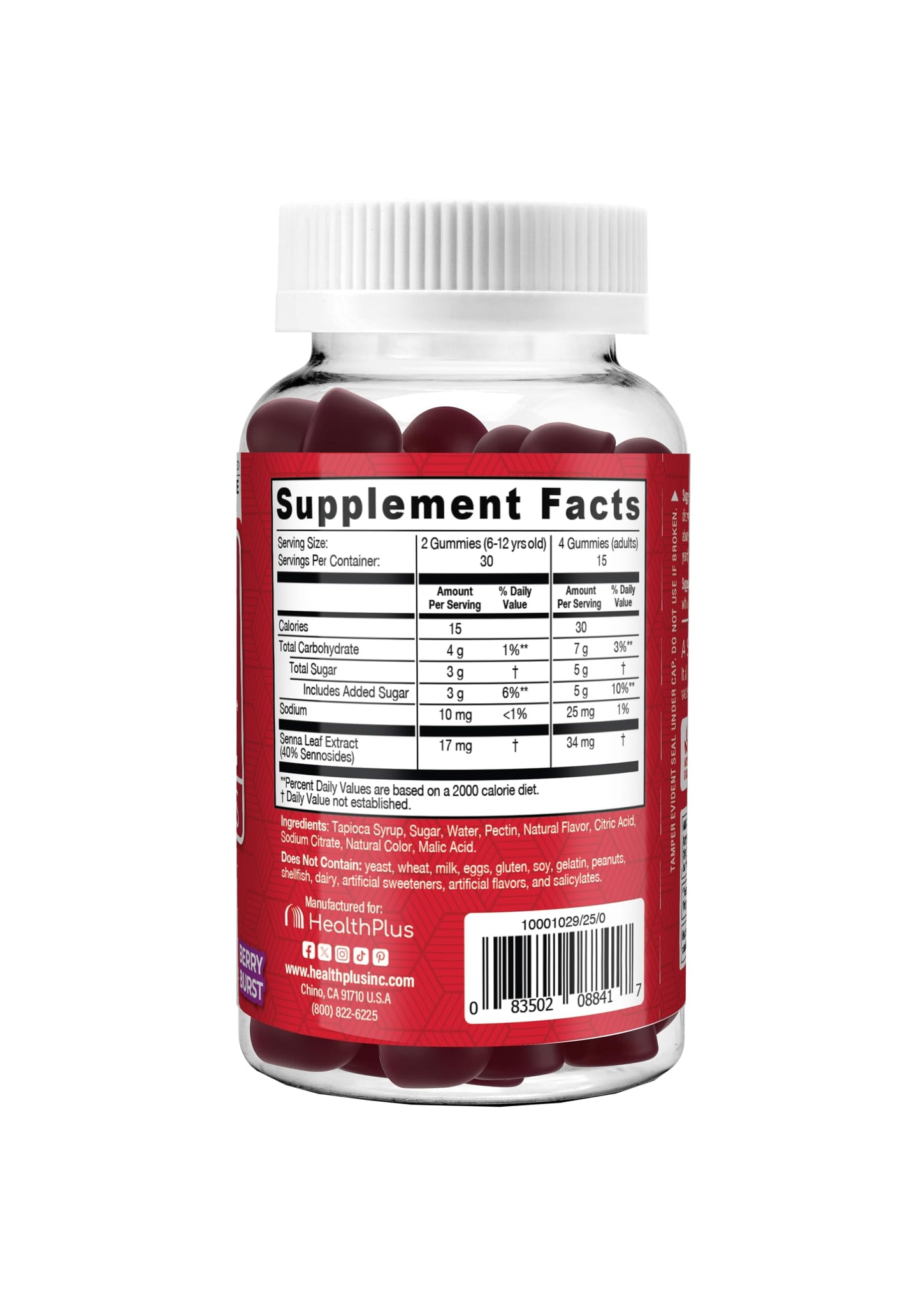 Health Plus Super Colon Cleanse Dietary Supplement, Gentle Relief from Occasional Constipation, Natural Senna Leaf Extract, Mixed Berry Flavor, 60 Gummies
