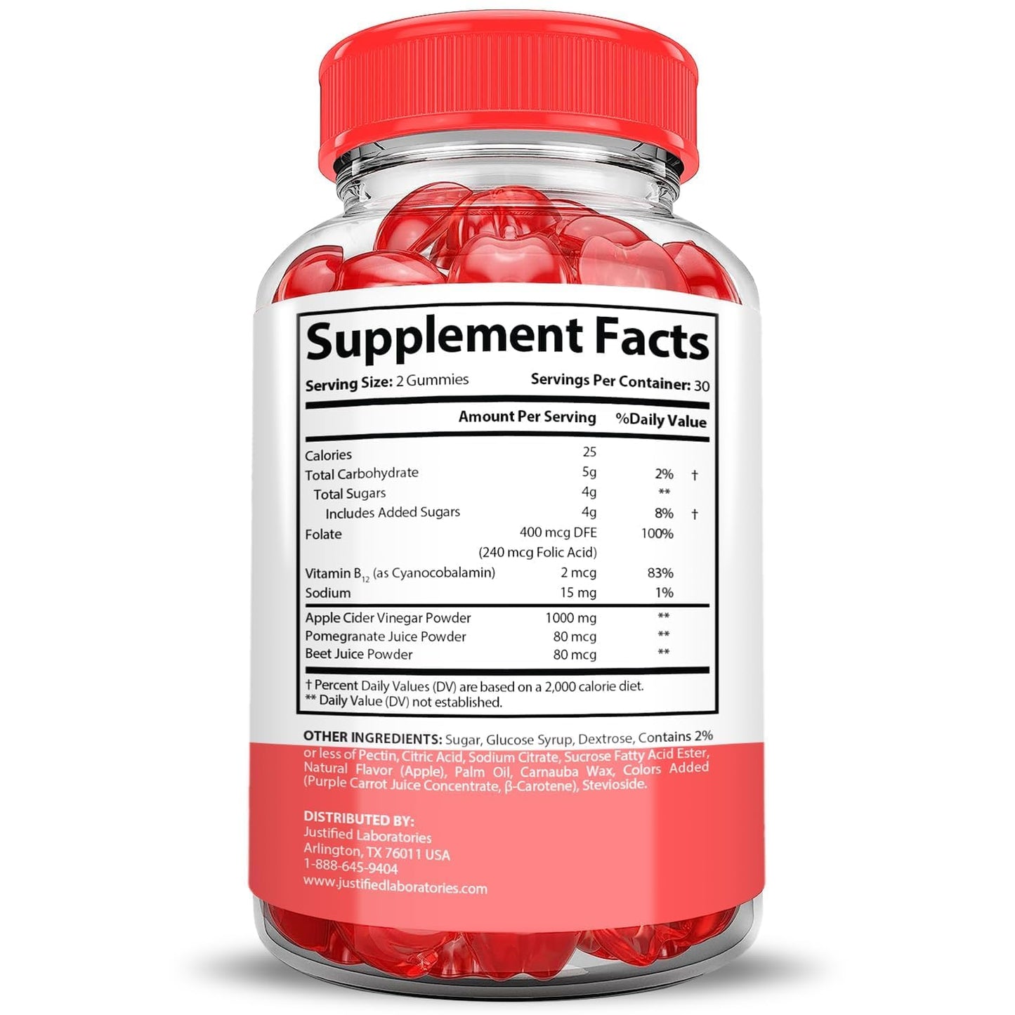 Justified Laboratories Keto Bites ACV Gummies Advanced Formula 1000MG - 60 Gummies