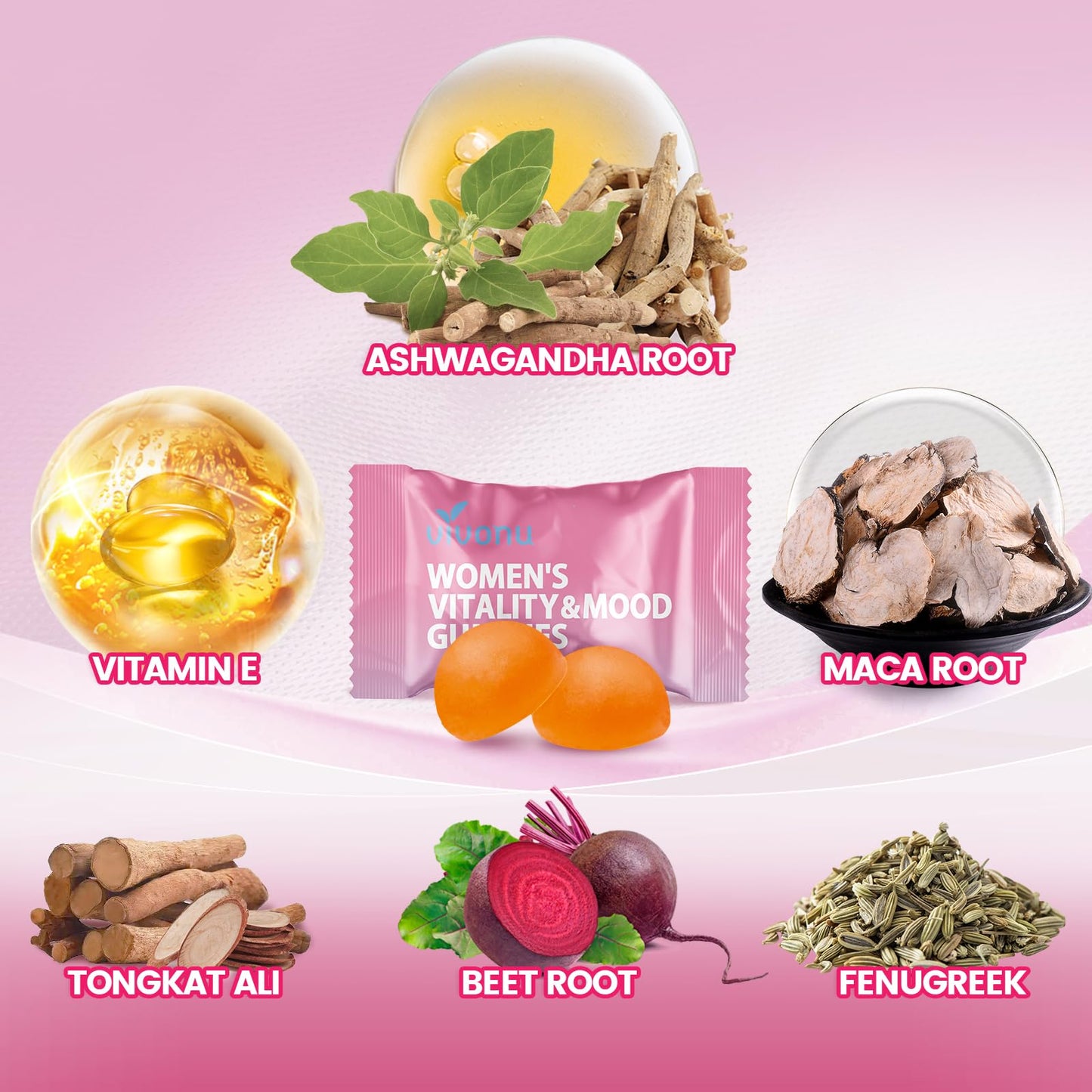 VivoNu Women Mood Gummies, 60 Gummies