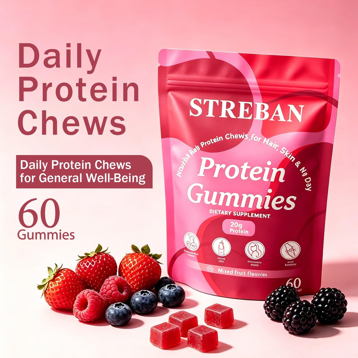 STREBAN Protein Gummies, 60 Gummies