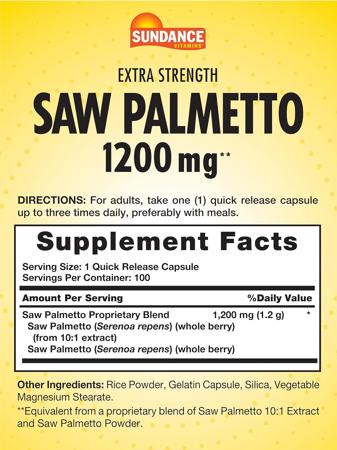 Sundance Saw Palmetto 1200 mg Capsules, 1 Count