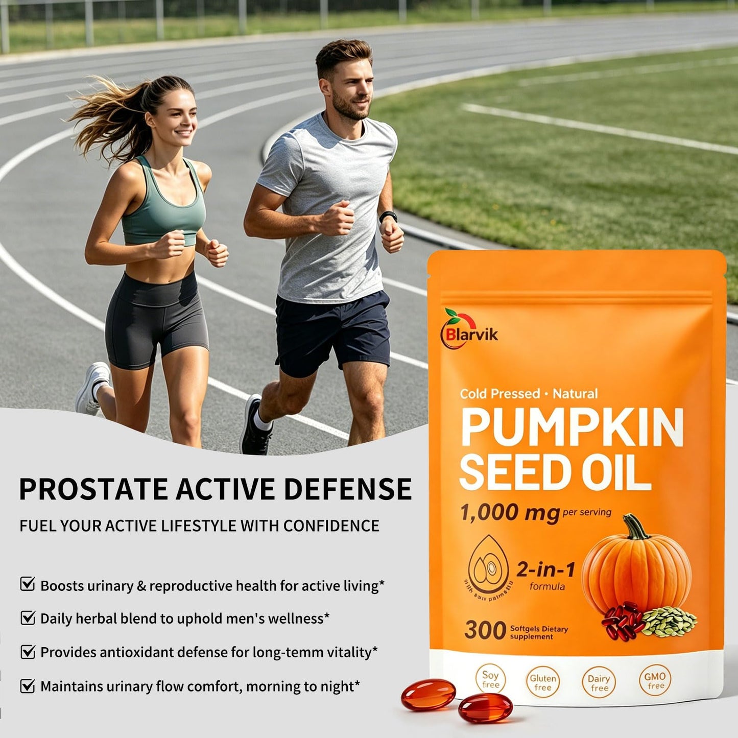 Blarvik Pumpkin Seed Oil with Saw Palmetto, 300 Capsules