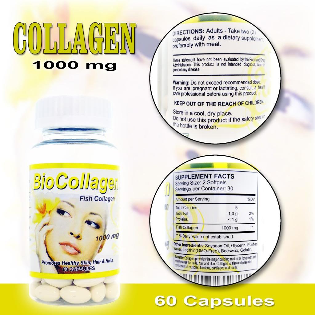All Nue Biocollagen Bio Collagen Colageno Vitamin C Antiaging Skin Hair Nail Bone 1000mg Softgels 60