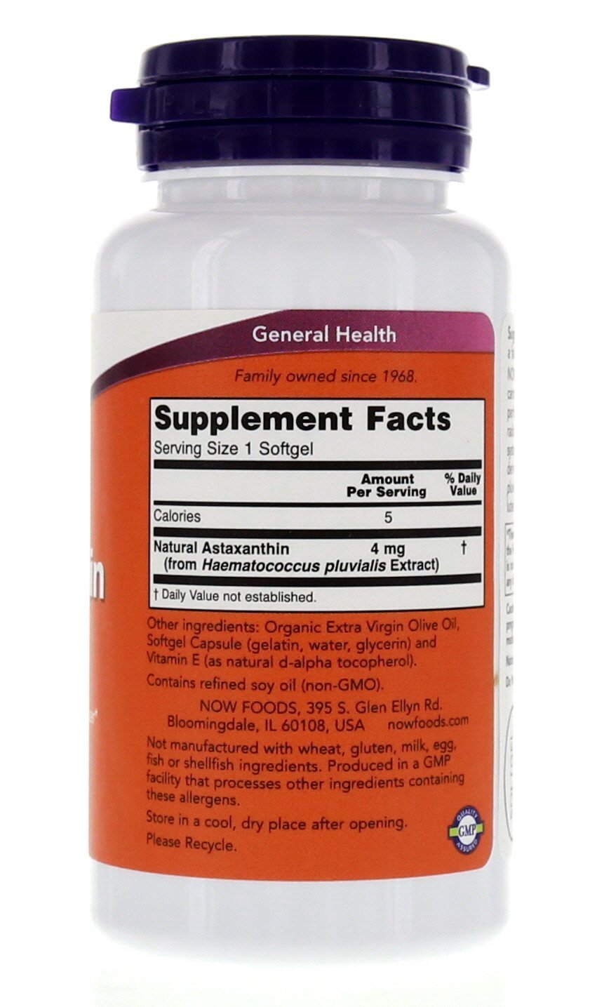 NOW Foods Astaxanthin 4mg Softgels, 180 Softgels
