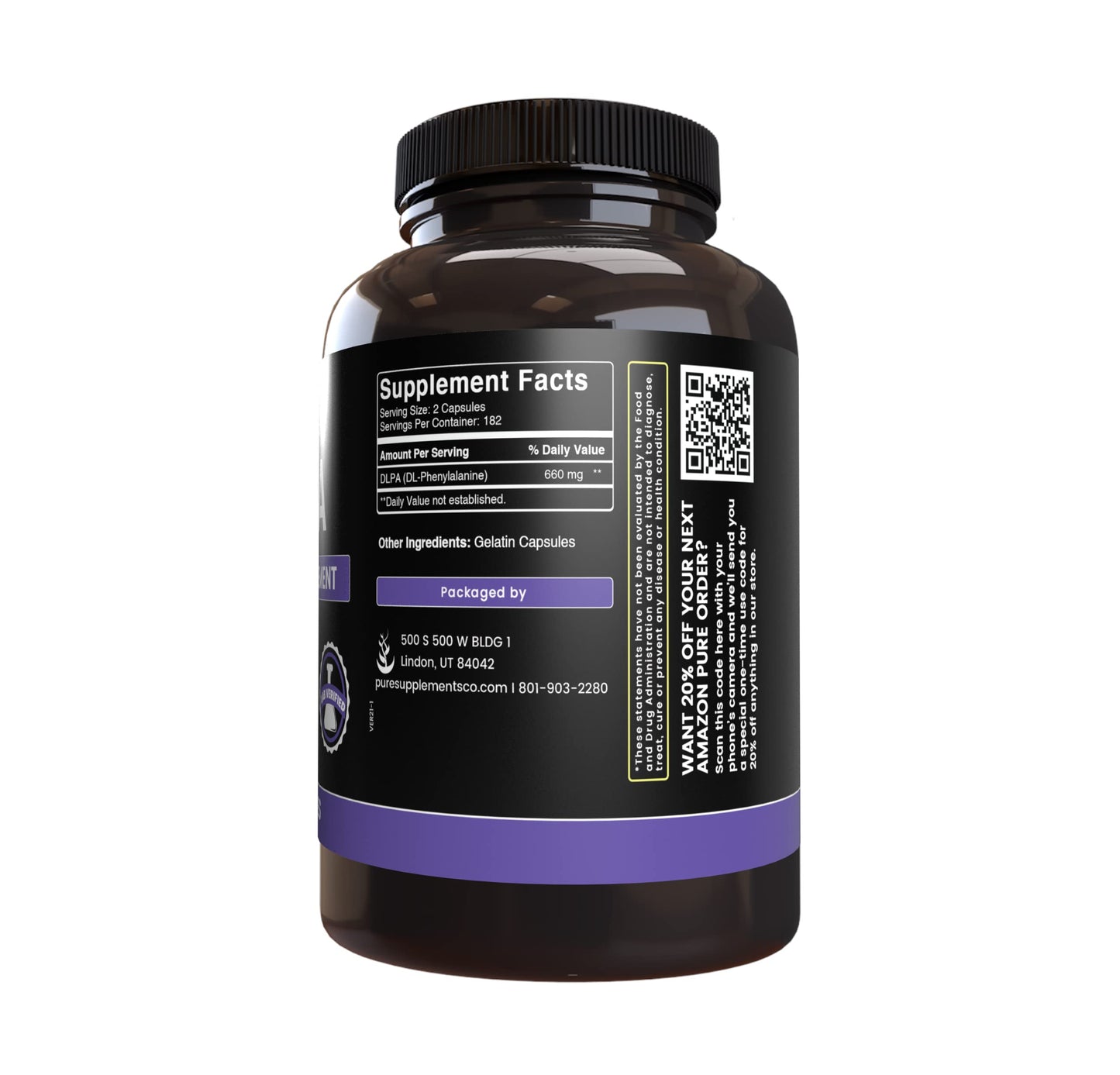 PURE ORIGINAL INGREDIENTS DL-Phenylalanine DLPA Capsules 365