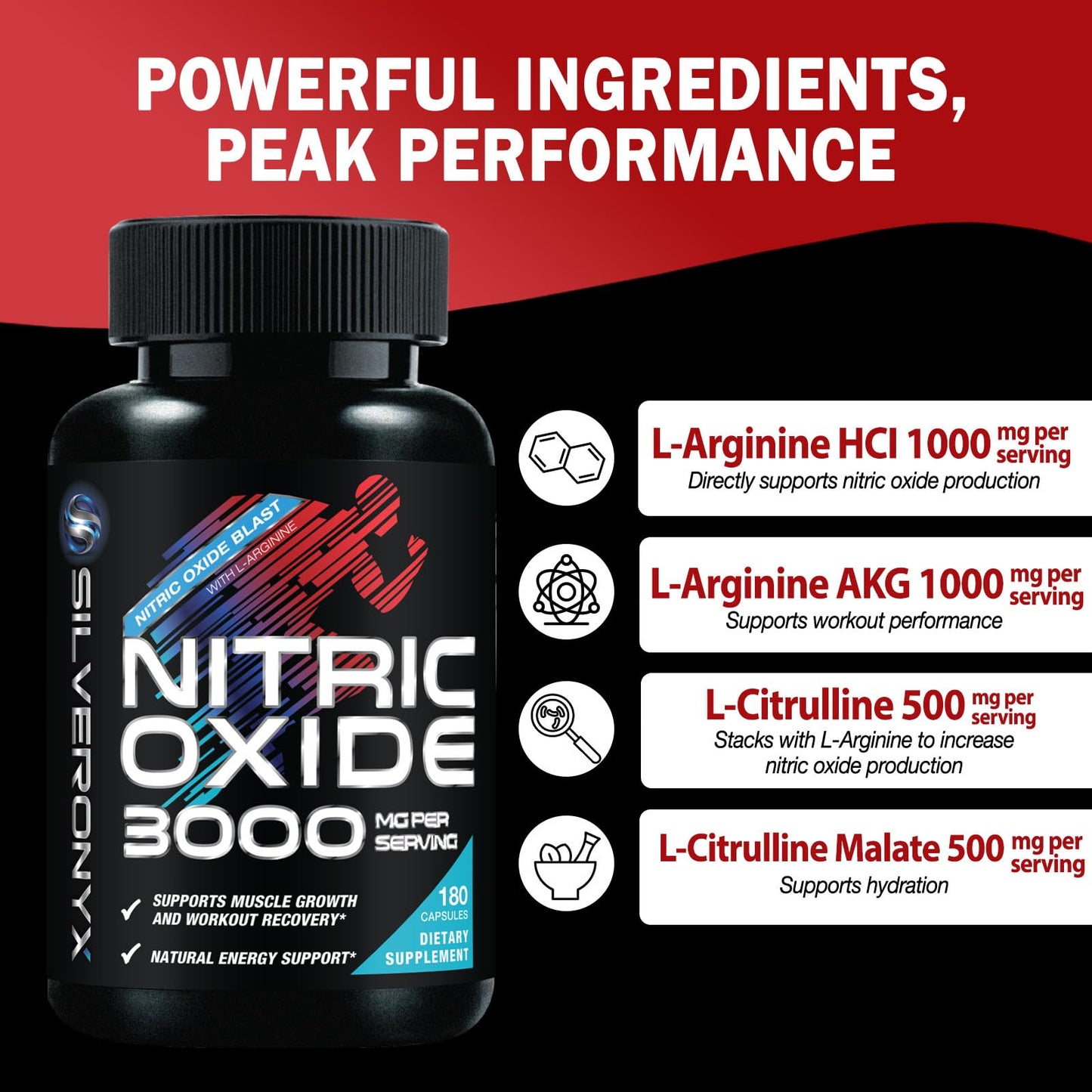 Silveronyx Extra Strength Nitric Oxide Booster Capsule, 180 Count