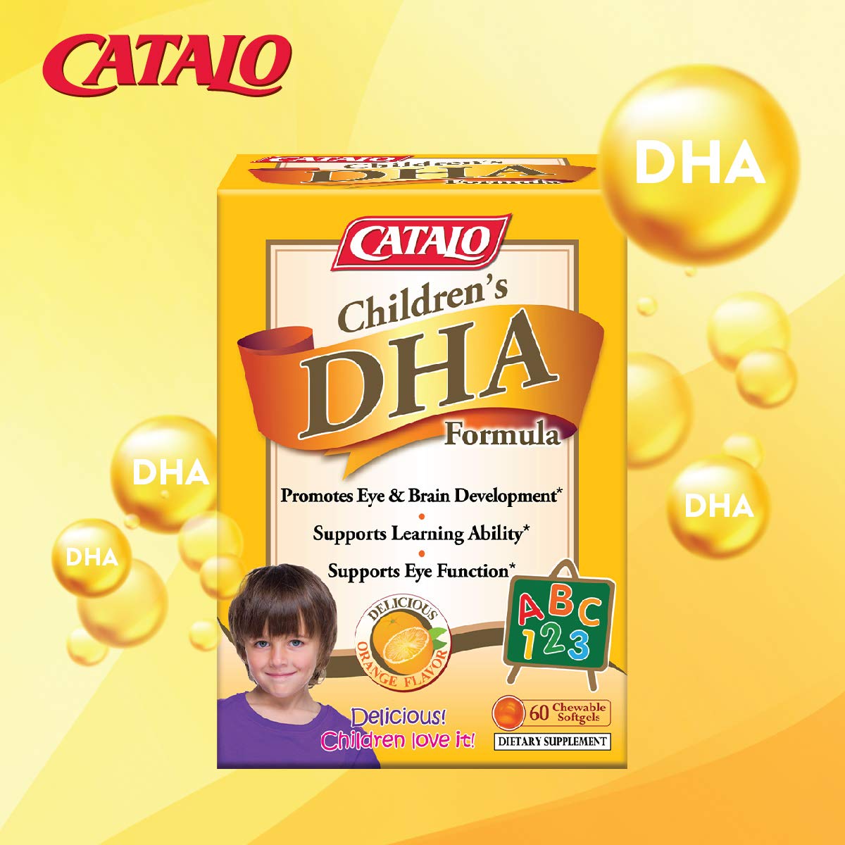 CATALO Children’s DHA Formula – Chewable Softgels with Fish Oil for Kids, 200mg DHA per Serving, Orange Flavor, 60 Softgels