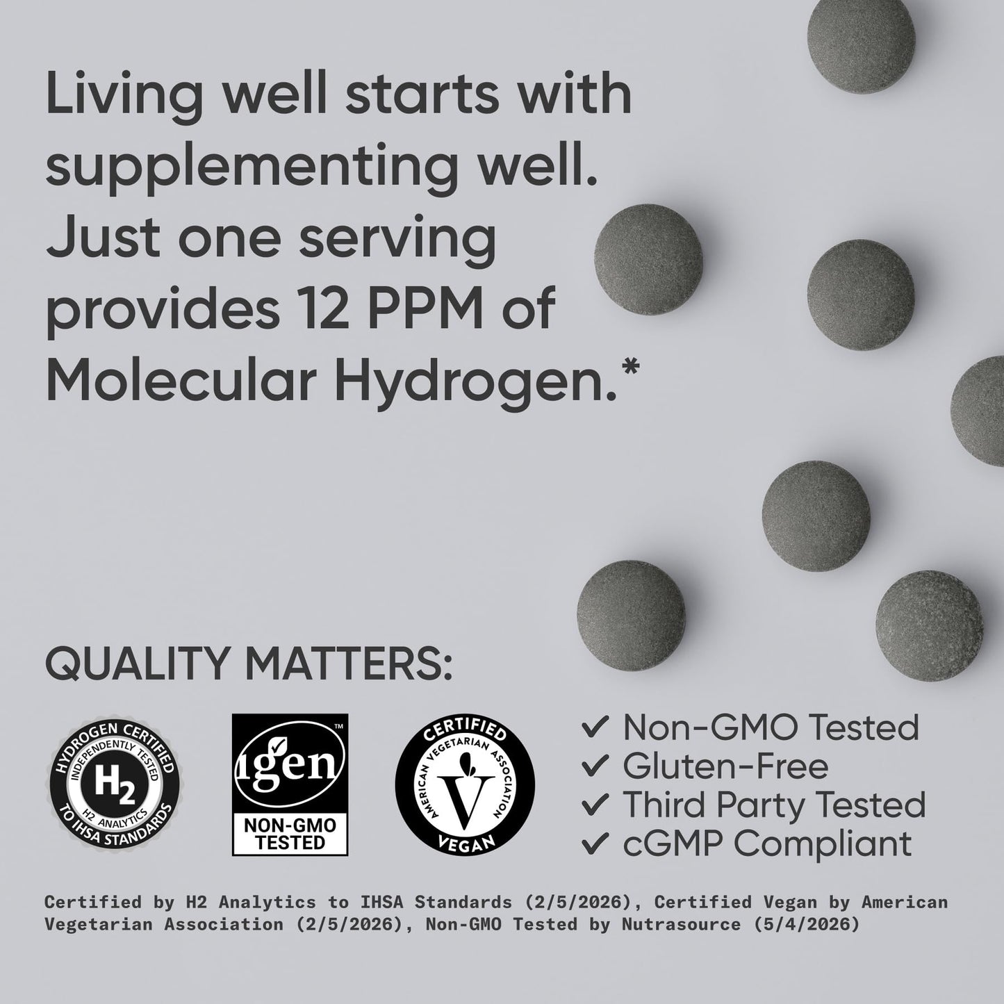 Sports Research Molecular Hydrogen Water Tablets - Fast Dissolve H2 Tablets with Magnesium - Raspberry Flavor, 60 Tablets