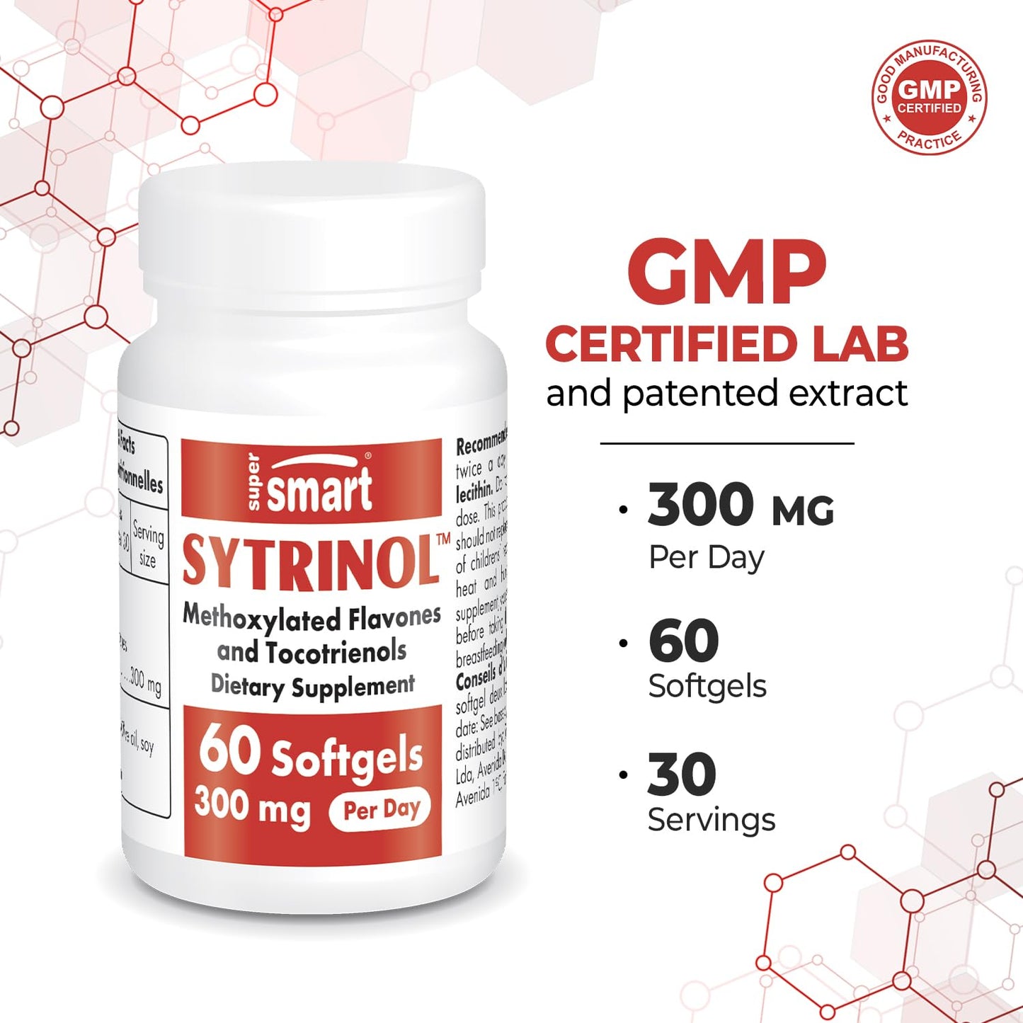 Supersmart Sytrinol Supplement 300mg per Day (High Absorption) - Citrus Bioflavonoids & Tocotrienols Complex - Palm Fruit Extract 60 Capsules
