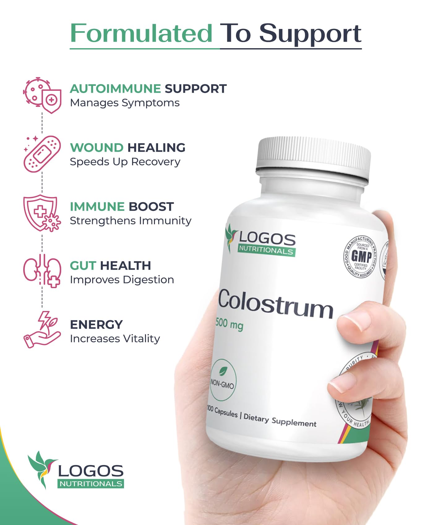 Logos Nutritionals Colostrum Supplement Capsules 100
