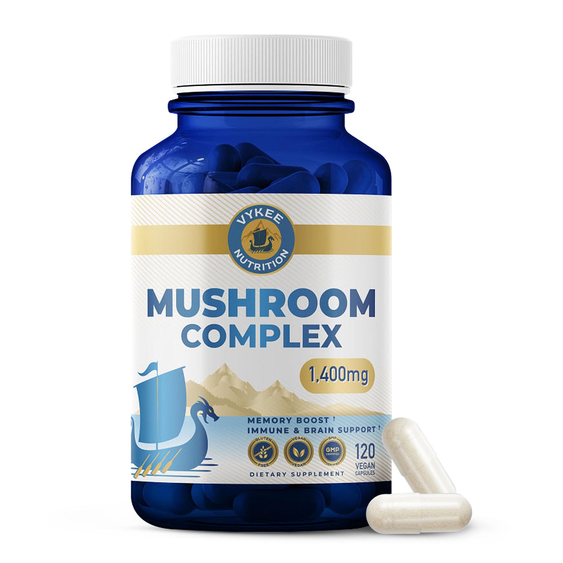 Vykee Nutrition Mushroom Complex Lion's Mane, Reishi & Cordyceps, 1,400 mg Capsule, 120 Count
