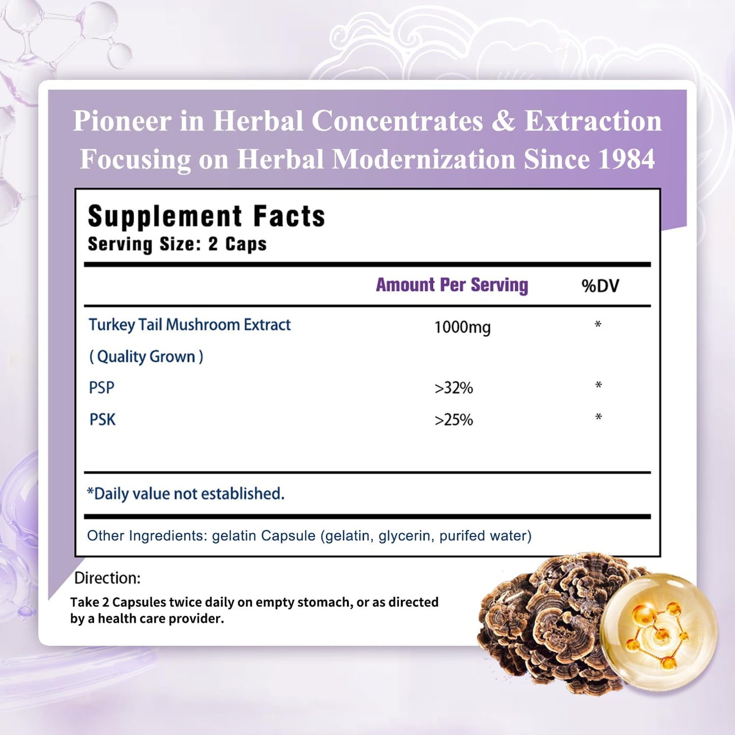 Sino-Sci Turkey Tail Mushroom Capsules 100 Count
