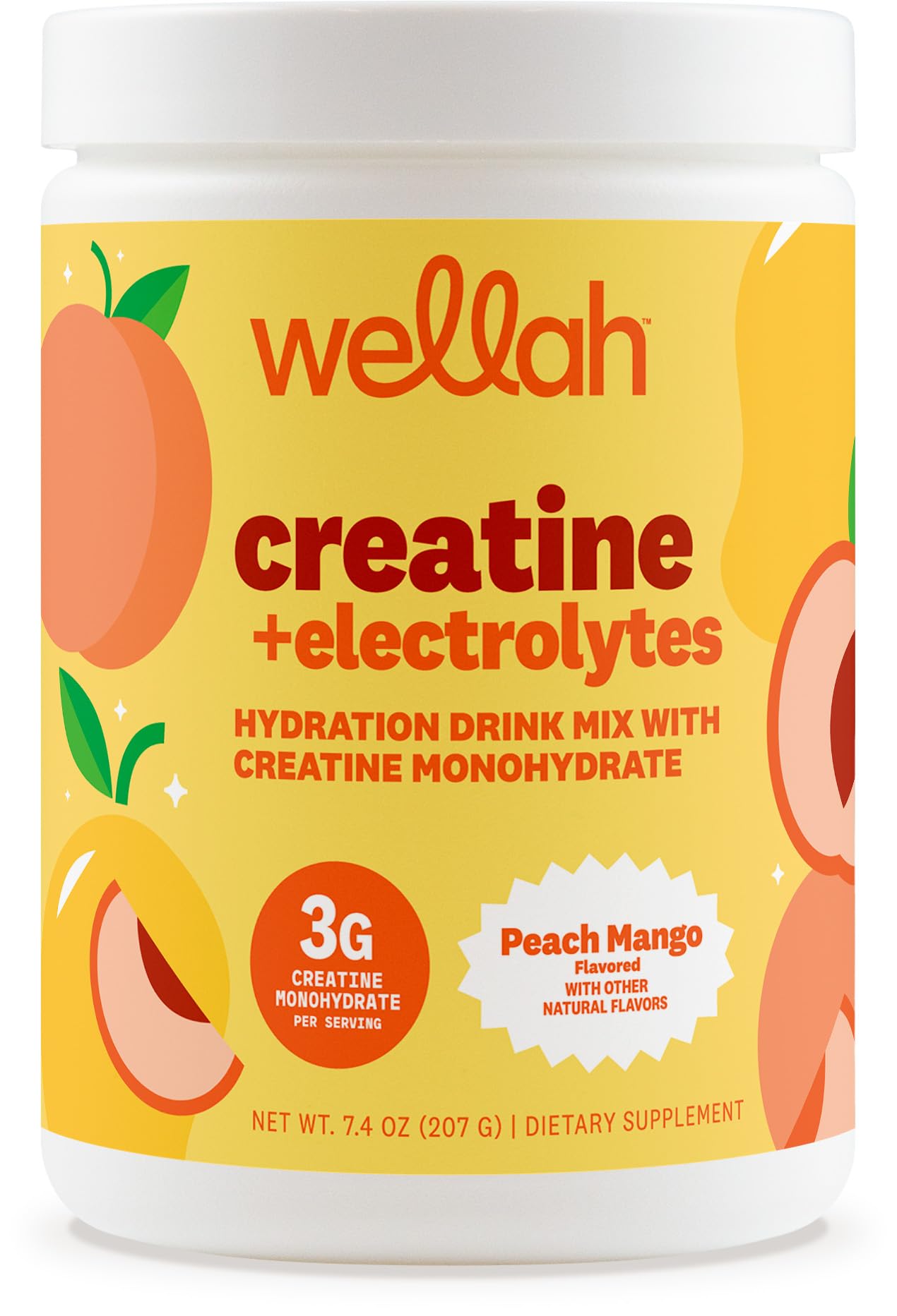Wellah Creatine + Electrolytes Powder (Peach Mango) 7.4 Ounce
