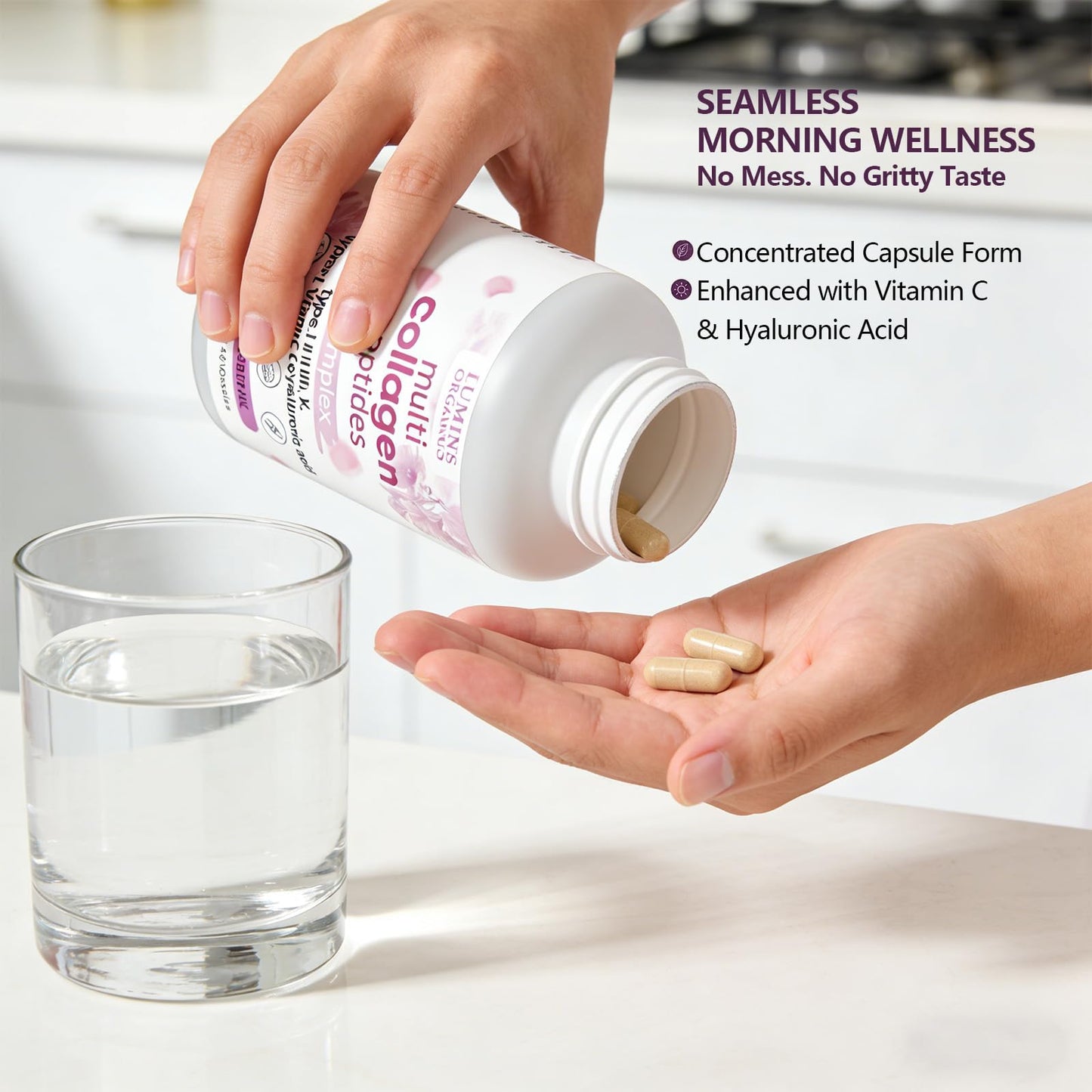 Lumine Organics Collagen Peptides Capsules with Biotin, Hyaluronic Acid, Vitamin C, Non-GMO, 240 Count