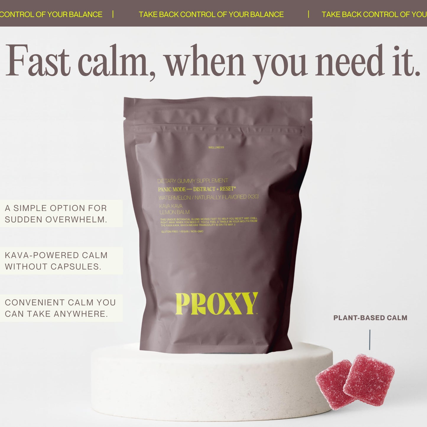 PROXY Panic Mode Fast-Acting Rescue Calm Gummies with Kava Kava, 30 Count