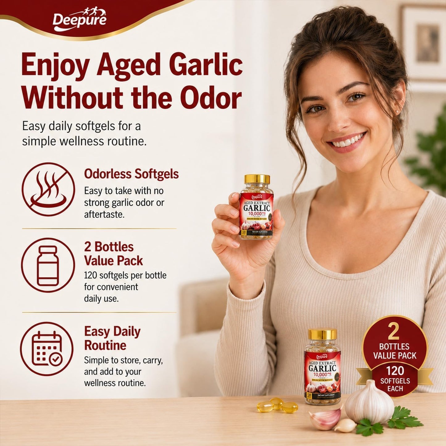 Deepure Odorless Aged Garlic Extract Capsules 240 Count