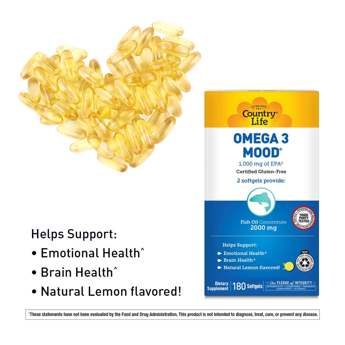 Country Life Omega 3 Mood Fish Oil 1000 mg EPA per Serving 180 Softgels