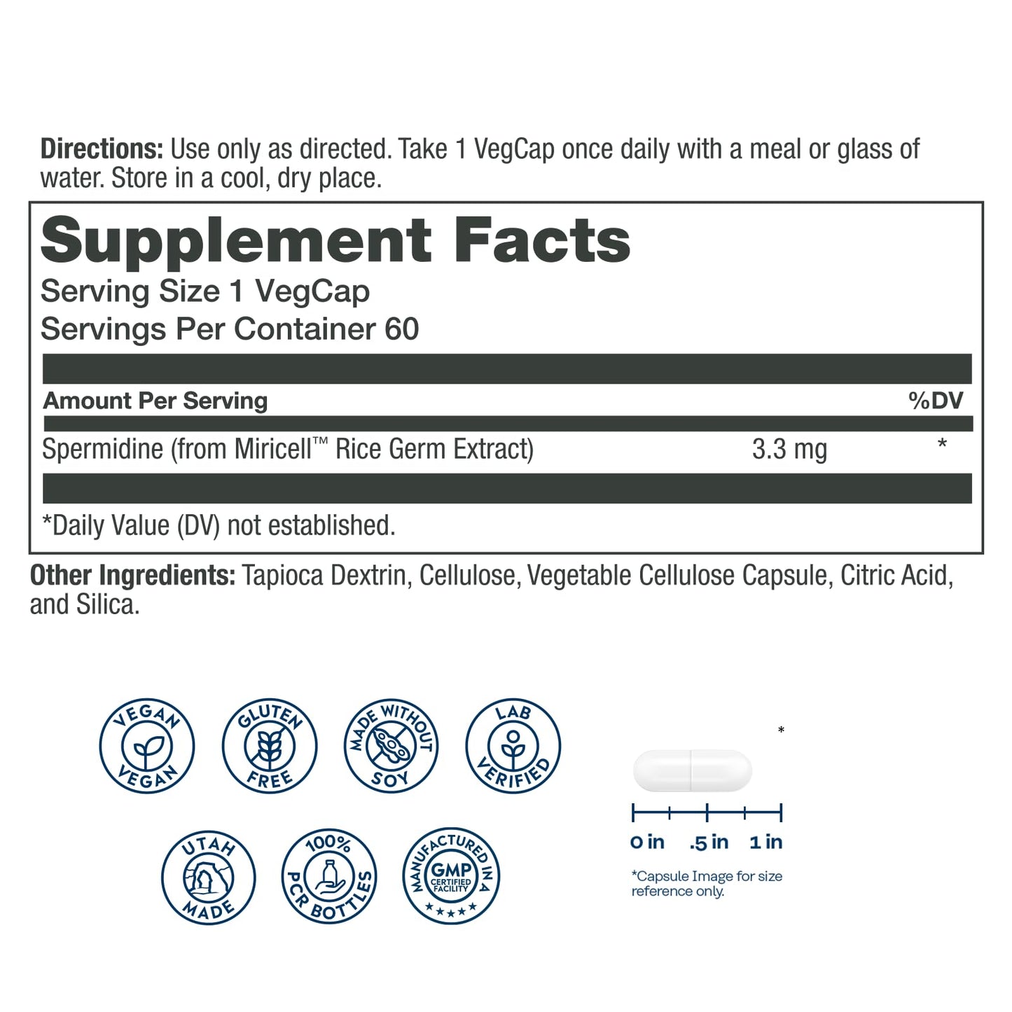 Solaray Spermidine 3.3 mg Capsule, 60 Count