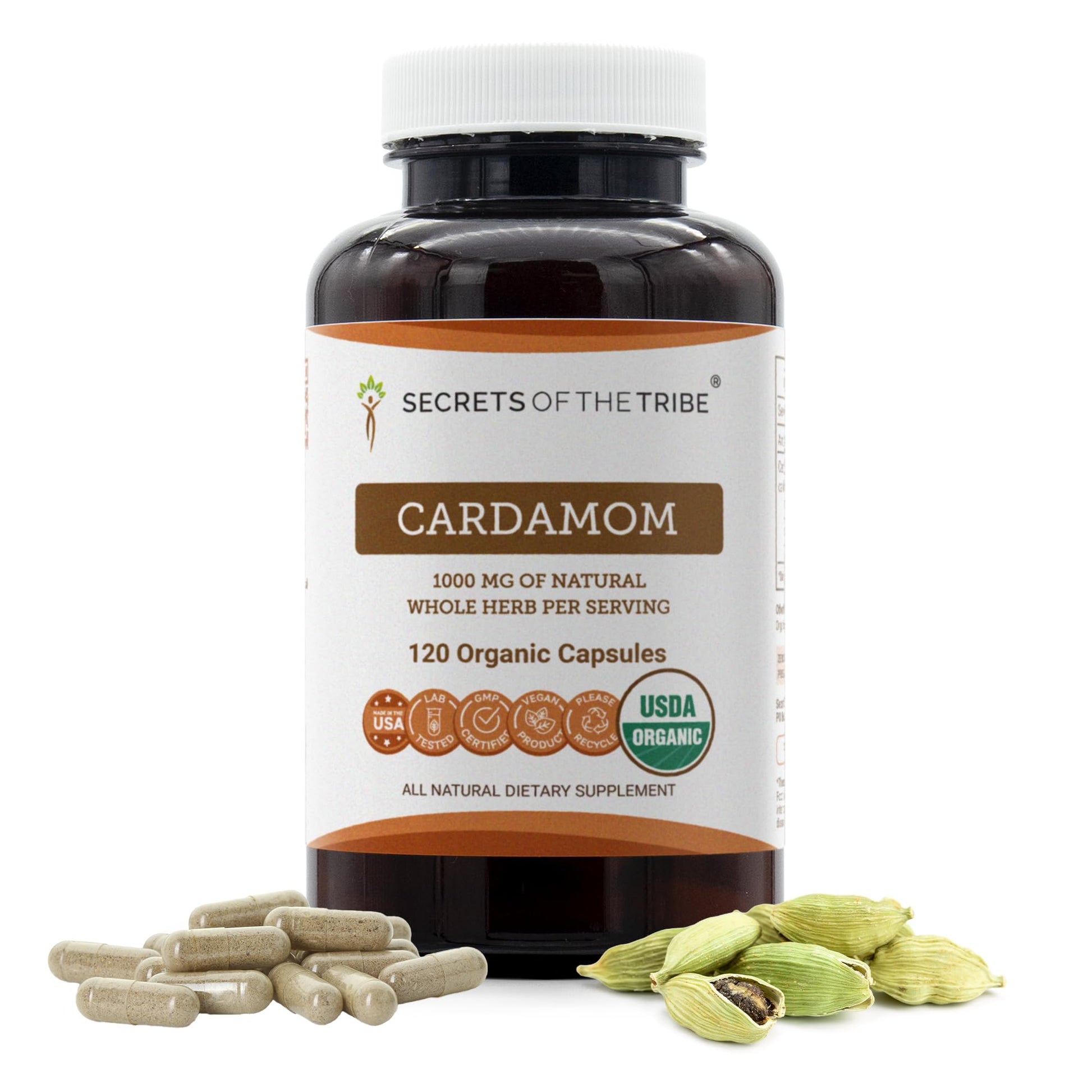 Secrets of the Tribe Cardamom Capsules USDA Organic, 120 Count