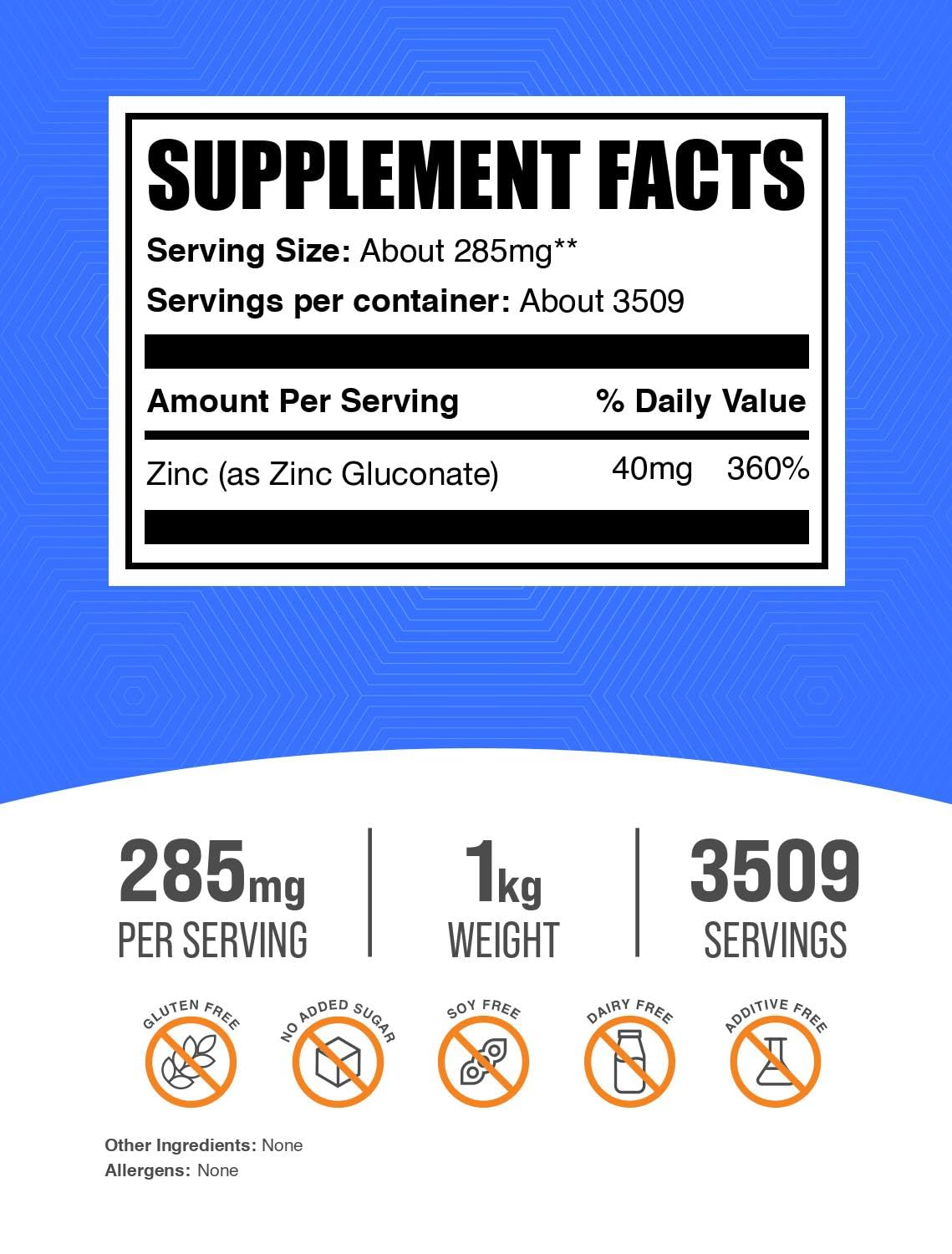 BulkSupplements Zinc Gluconate Powder 35.2 oz