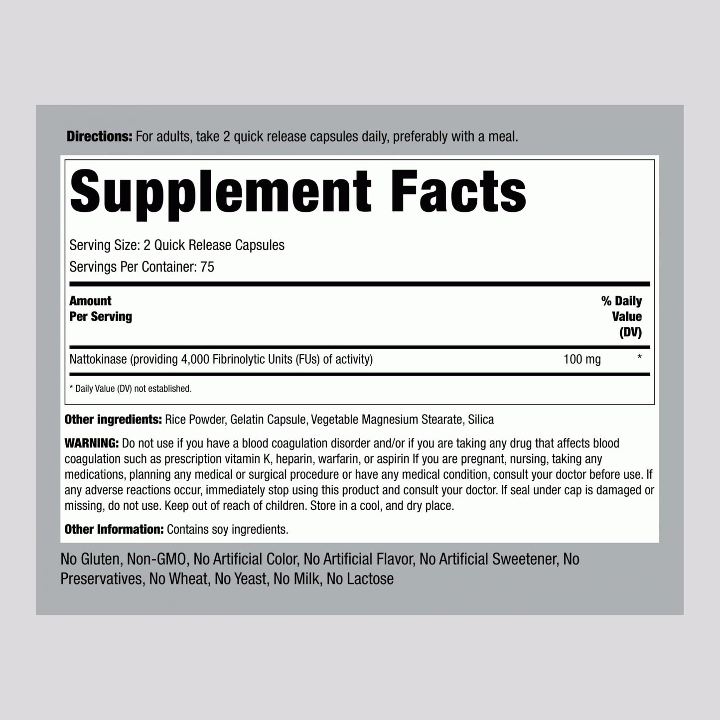 Piping Rock Nattokinase Supplement 4000 FU 100mg Capsule, 150 Count