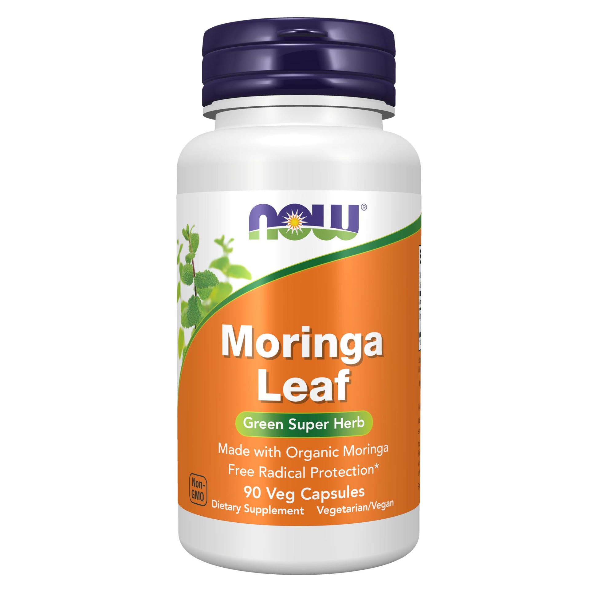NOW Foods Moringa Leaf Green Super Herb Made with Organic Moringa Free Radical Protection, 90 Veg Capsules