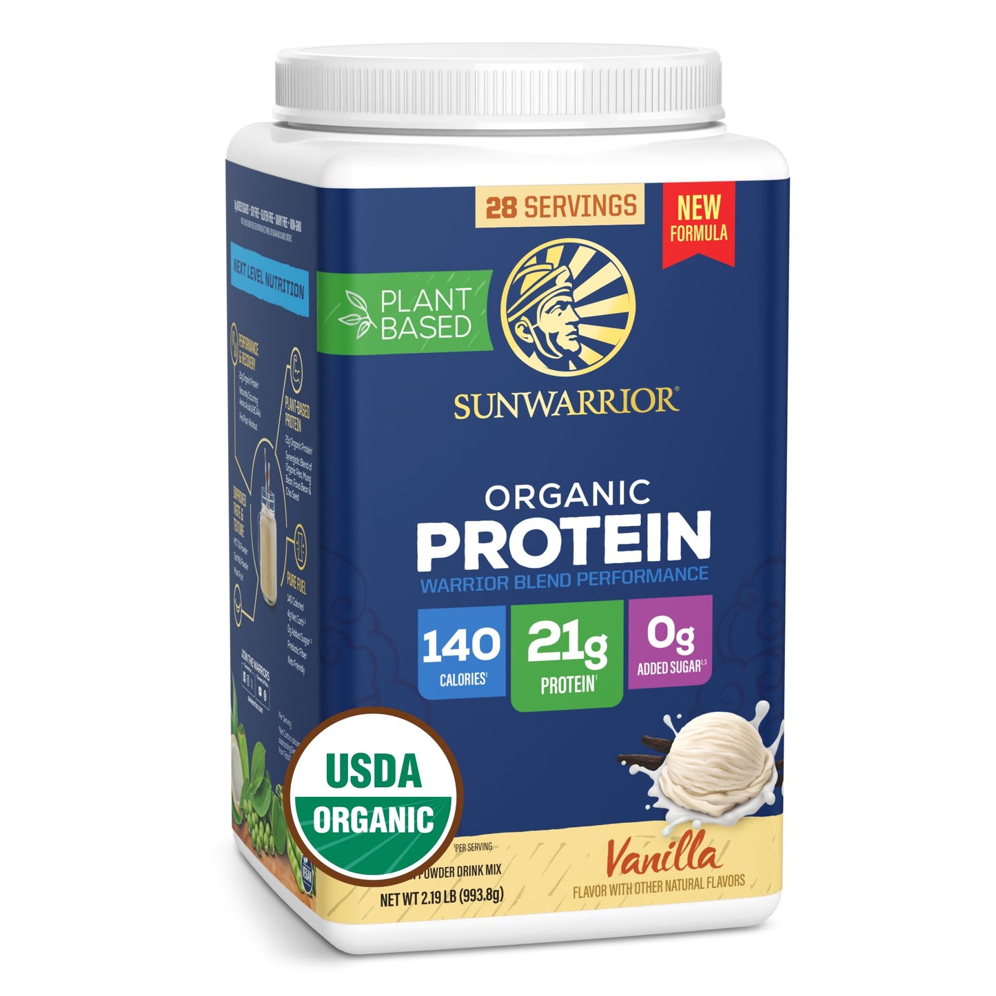 Sunwarrior Organic Plant-Based Protein Powder, Vanilla Flavored, 35.04 oz