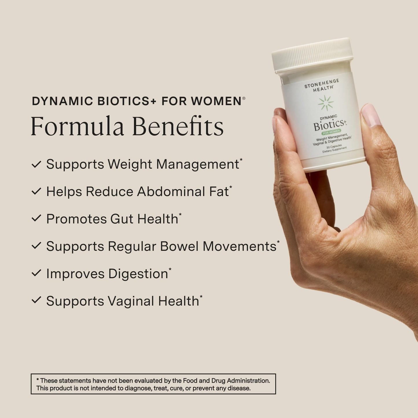 Stonehenge Health Biotics for Women Probiotic 70 Billion CFU, 24 Strains + Prebiotic Fiber, Capsules, 30 Count