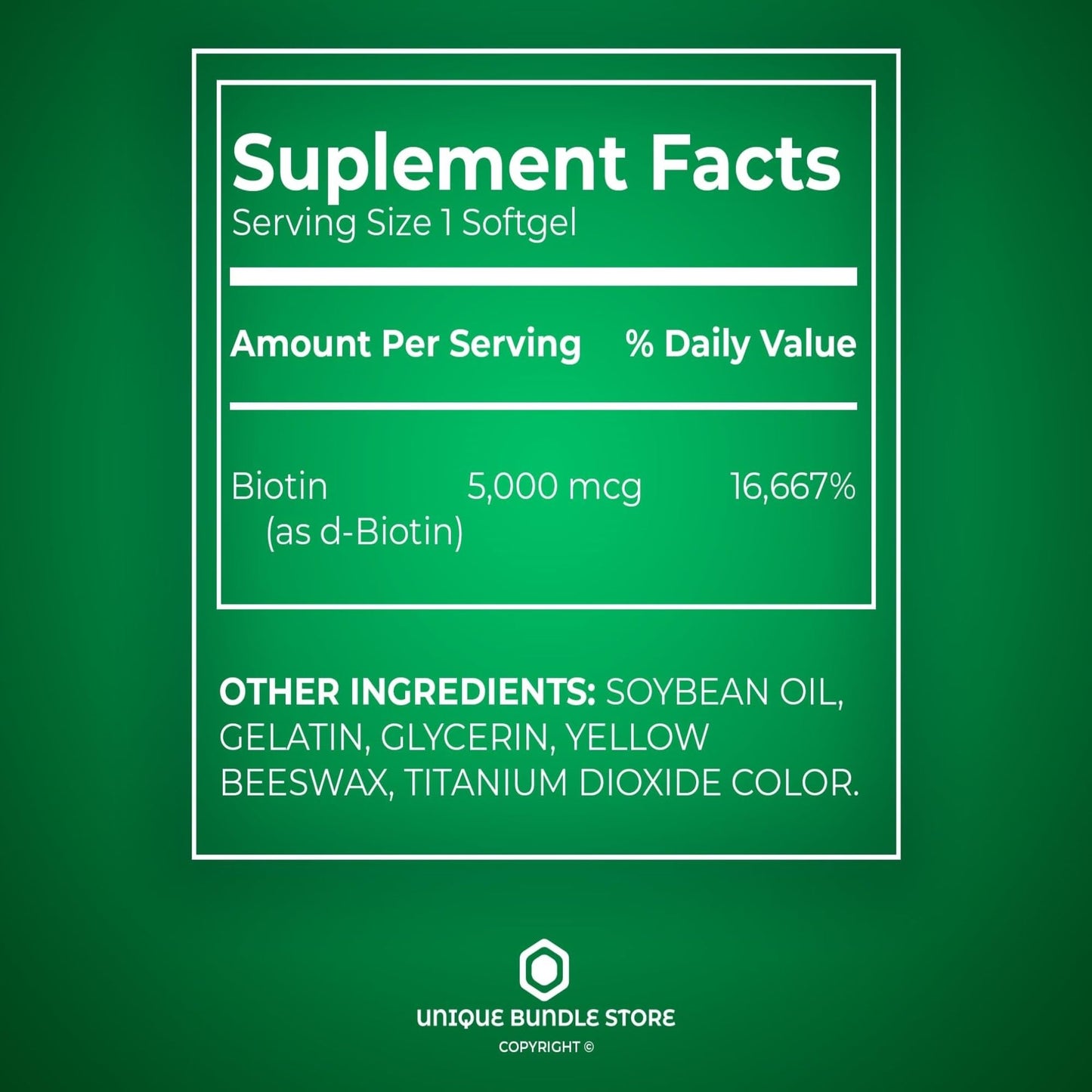 Unique Bundle Store Biotin 5000 mcg Softgels, 120 Softgels