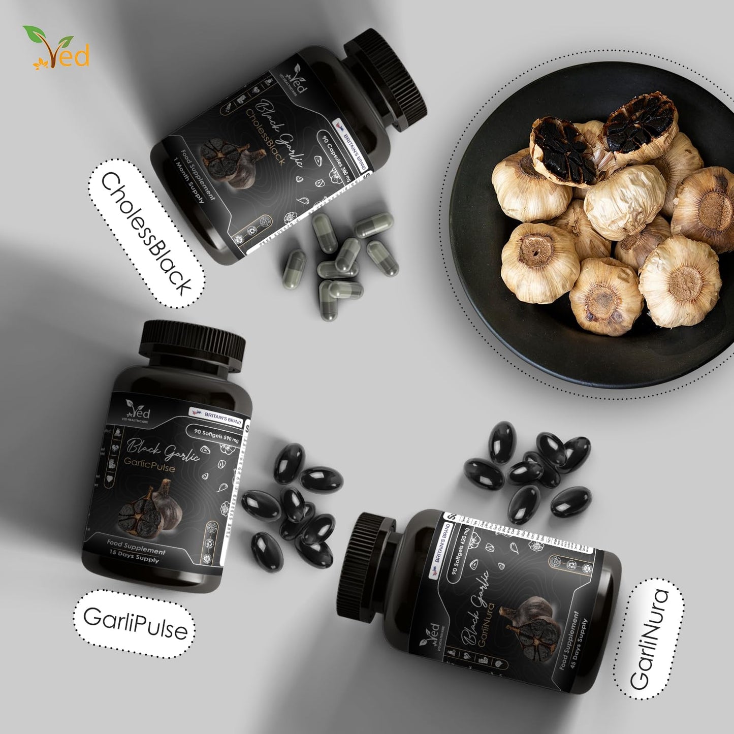 Ved GarliTus Fermented & Odorless Black Garlic Supplement, Capsule, 90 Count