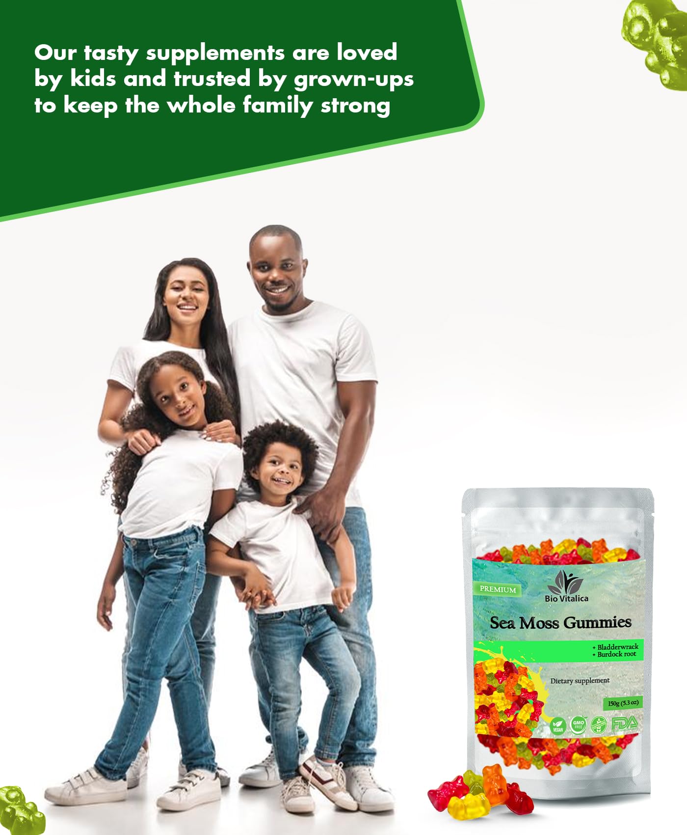 BIO VITALICA Sea Moss Gummies with Bladderwrack & Burdock Root Chewable, 150 Count