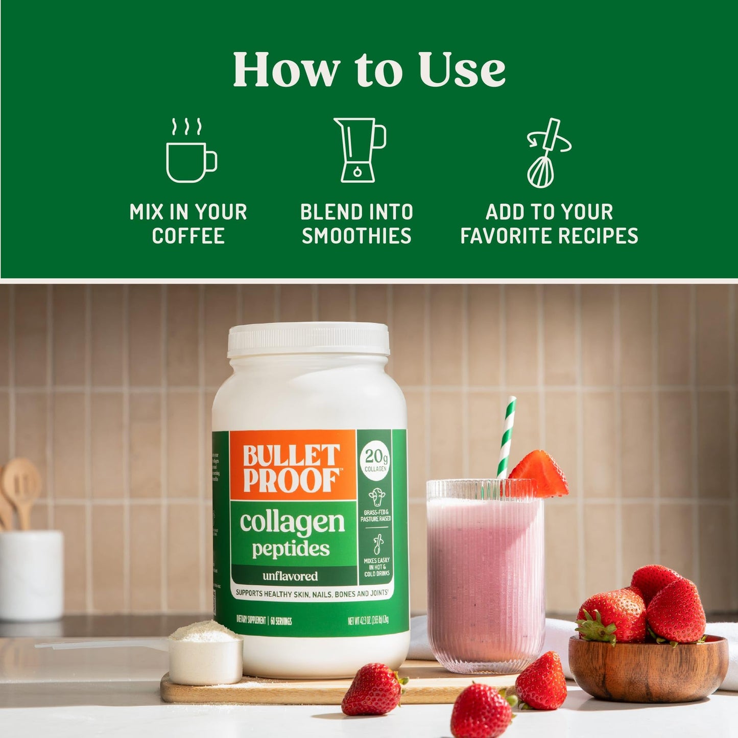 Bulletproof Grass-Fed Collagen Peptides Powder, Unflavored, 42.3 Ounces