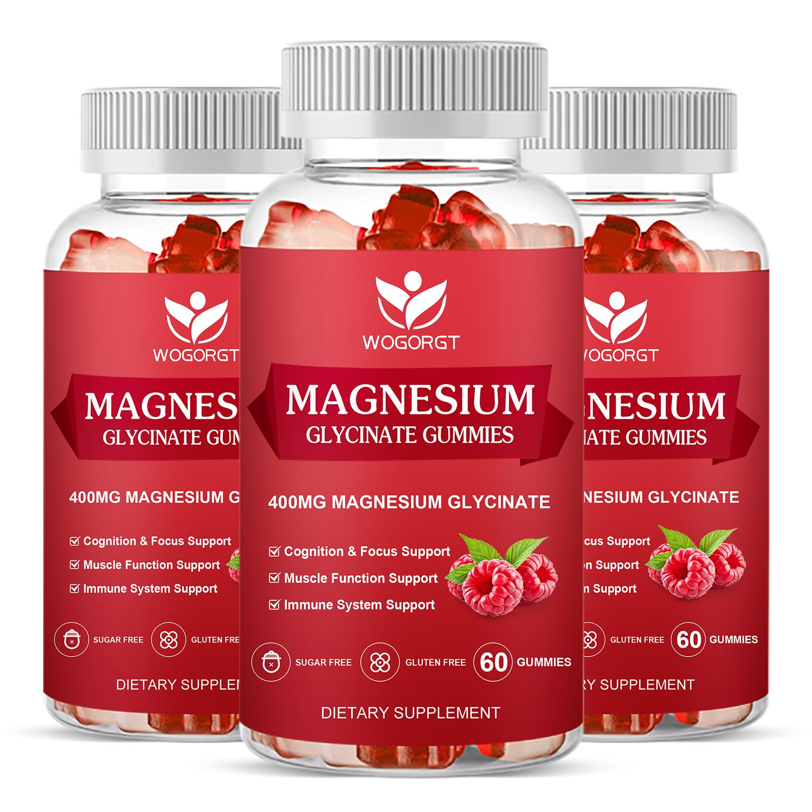 WOGORGT Magnesium Glycinate Gummies 400mg with Vitamin D, B6, and CoQ10, 180 Gummies