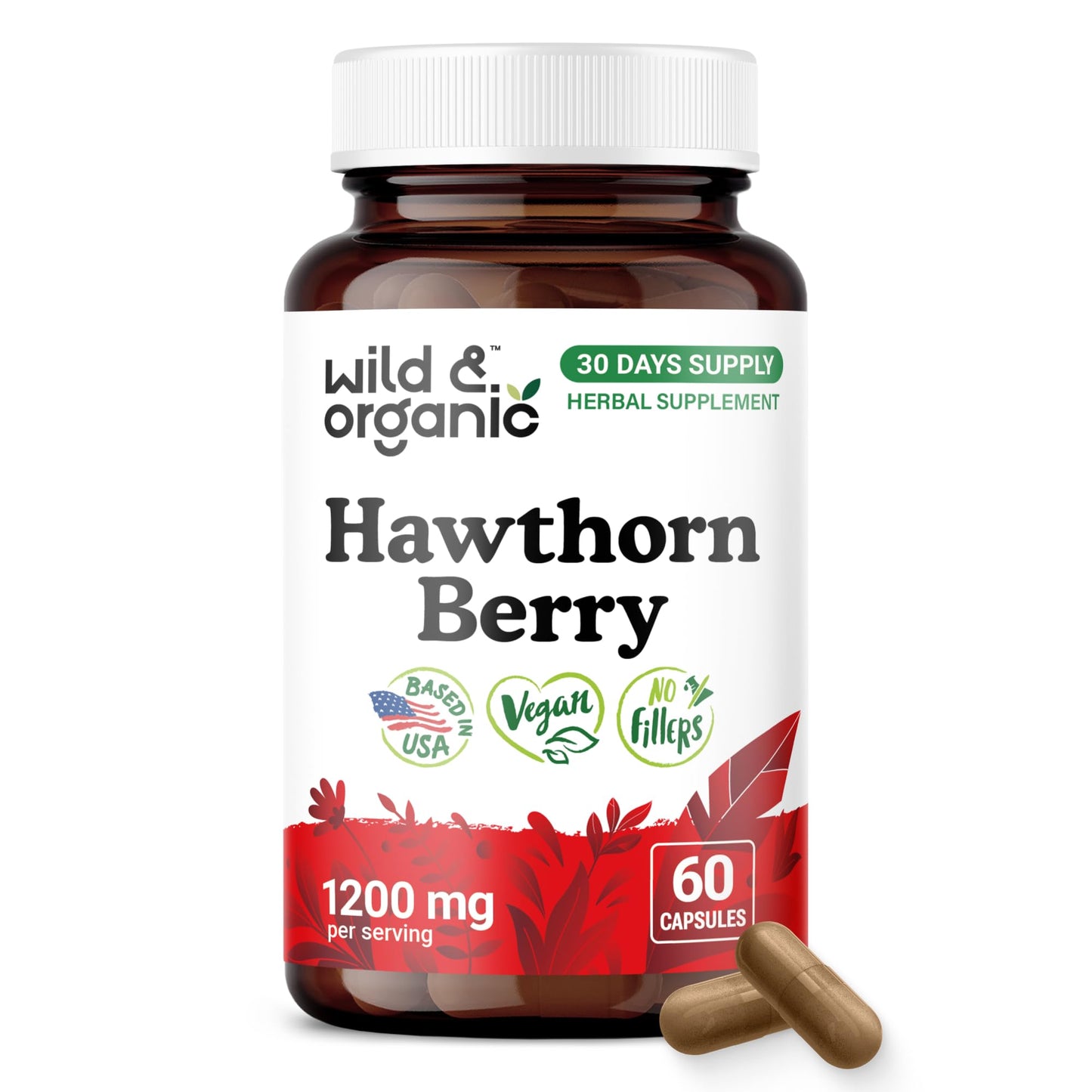 Wild & Organic Hawthorn Berry Capsules 1200 mg 60 Count