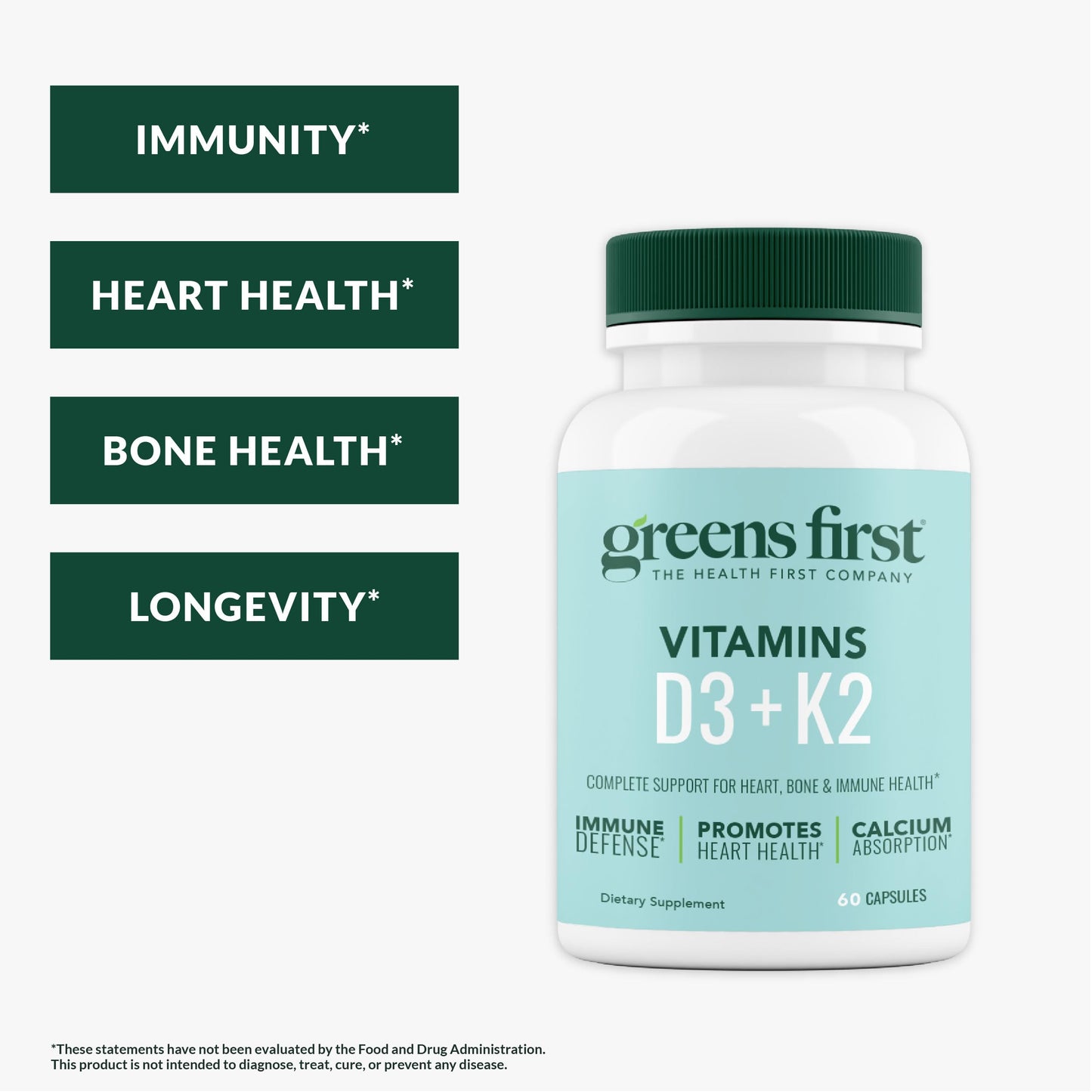 Greens First Vitamin D3+K2 60 Vegetable Capsules
