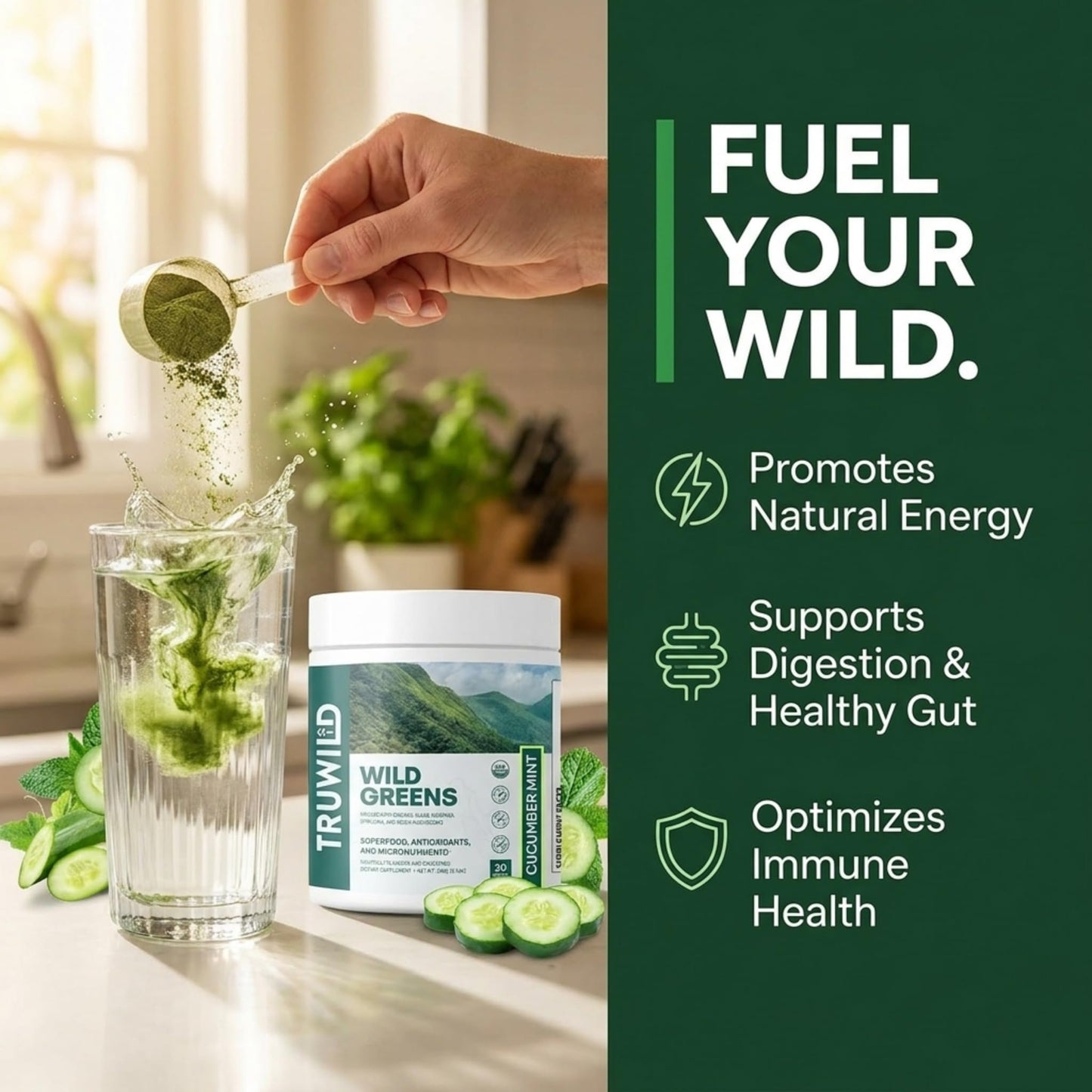 TruWild Greens Superfood Cucumber Powder 5.65 Ounce