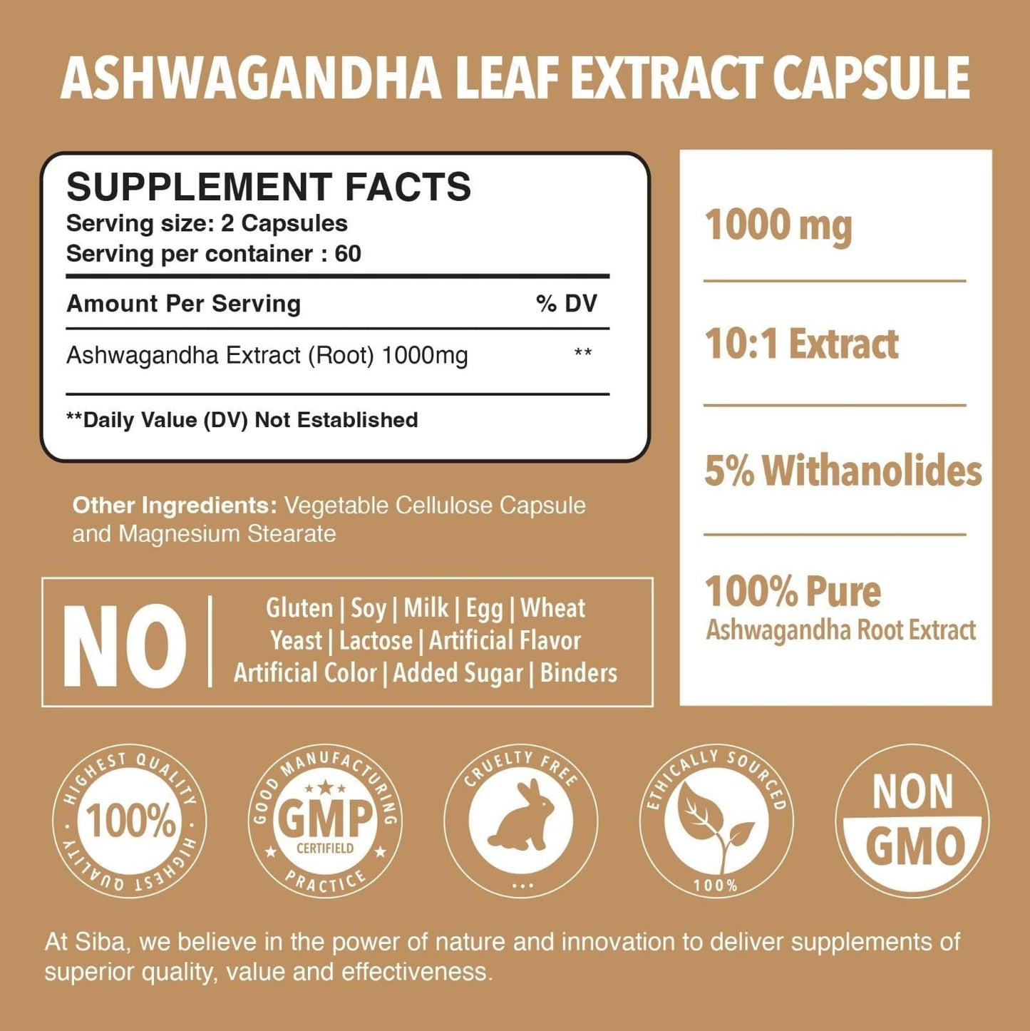 Siba Nutraceutical LLC Ashwagandha Root Extract 1000 mg Capsules, 120 Capsules
