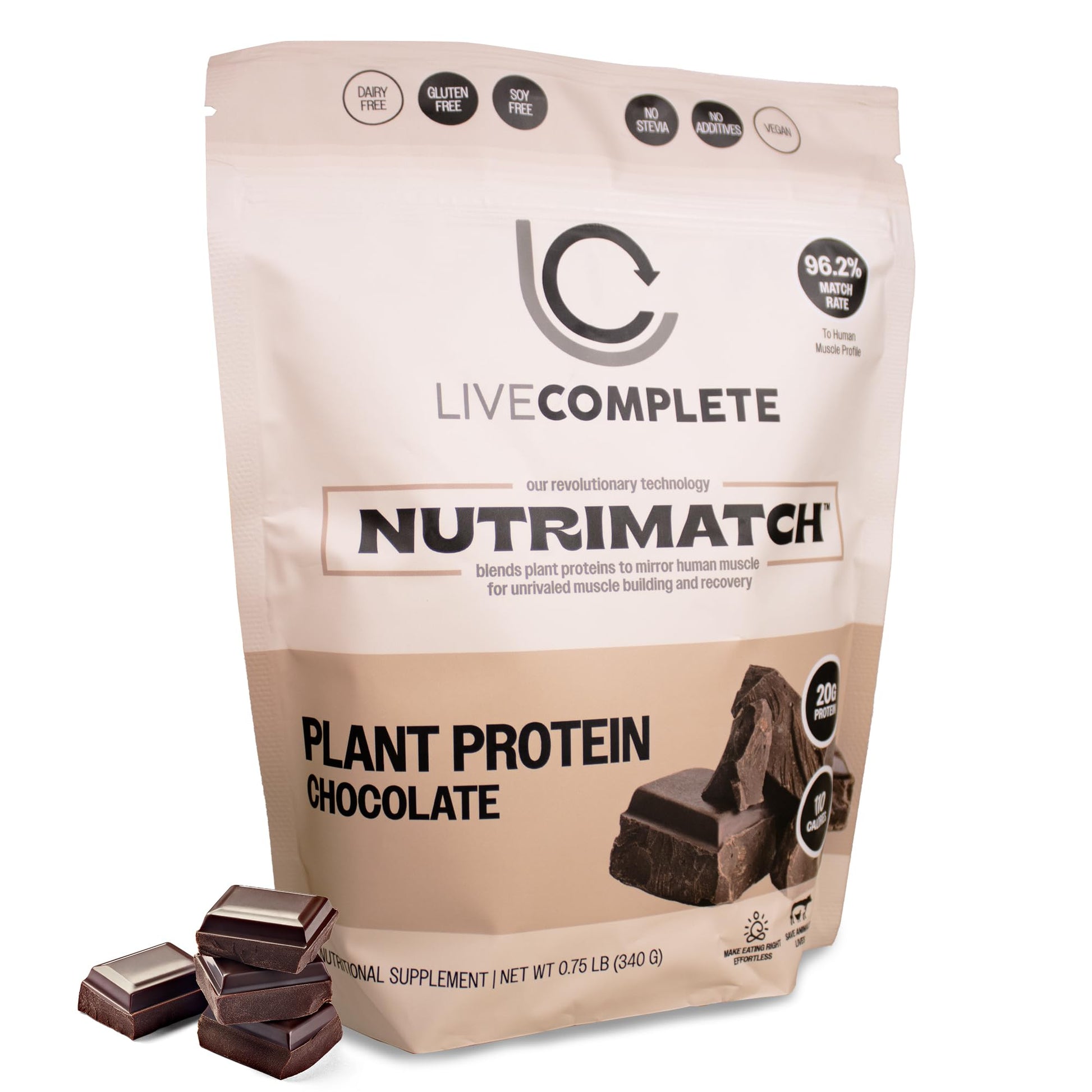 LiveComplete NutriMatch Plant Protein Powder Chocolate, 12.3 oz